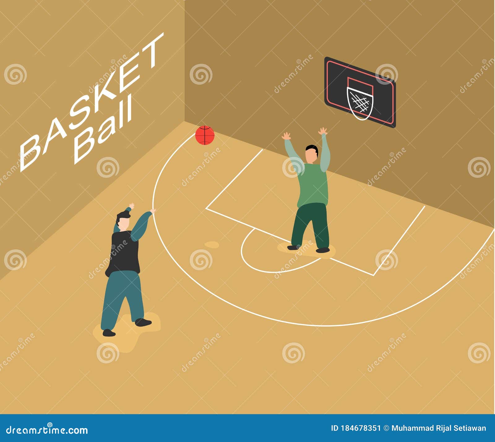 Um Design Sobre Duas Pessoas Jogando Basquete Ilustração do Vetor