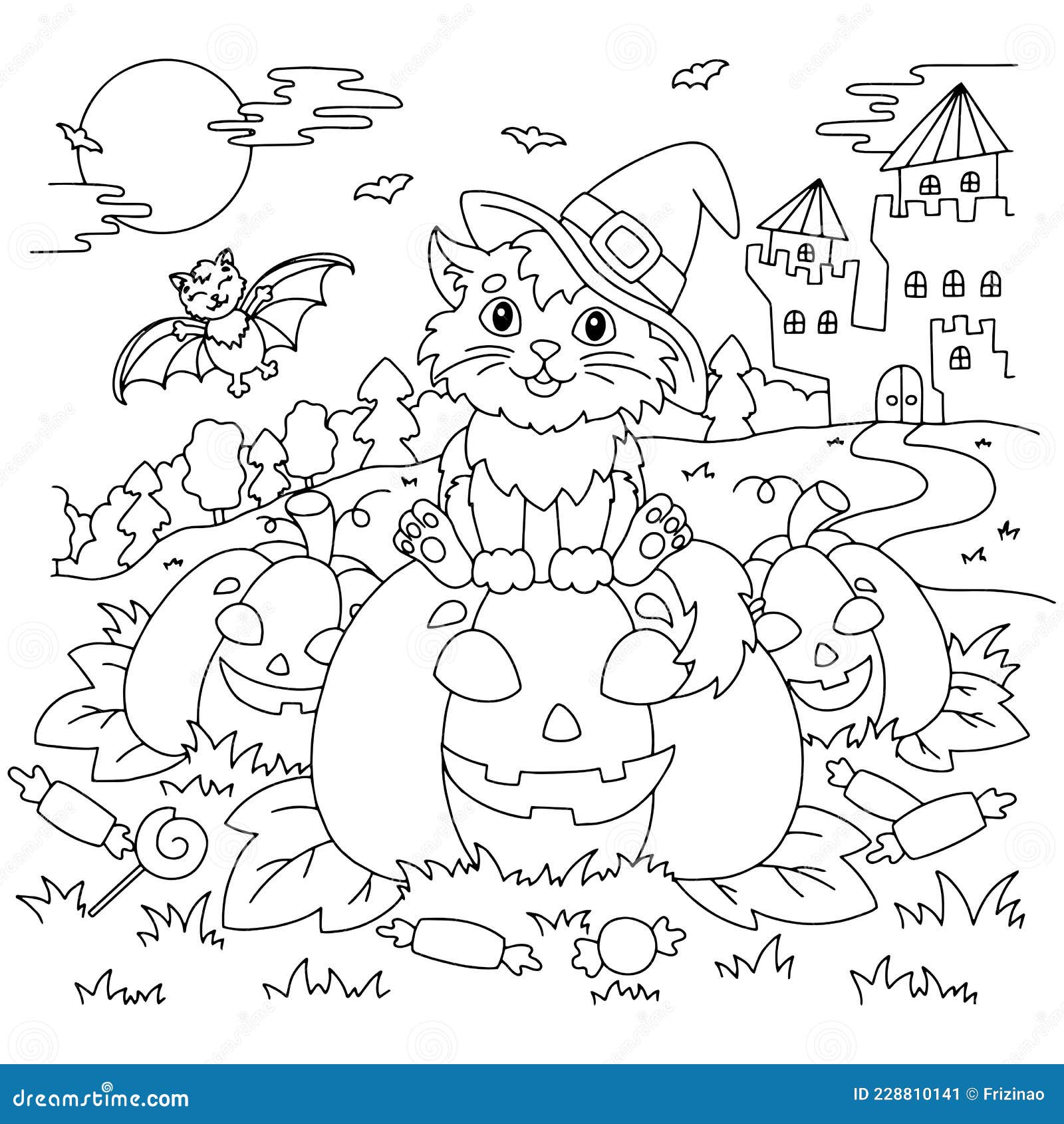 Desenho Para Colorir abóbora e chapéu de bruxa - Imagens Grátis