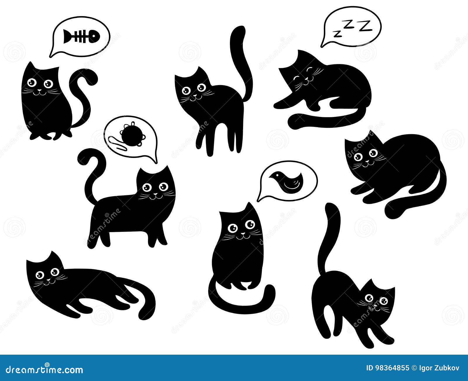 Grupo Da Coleção Do Gato Preto Dos Desenhos Animados Ilustração do Vetor -  Ilustração de horror, luta: 126375868