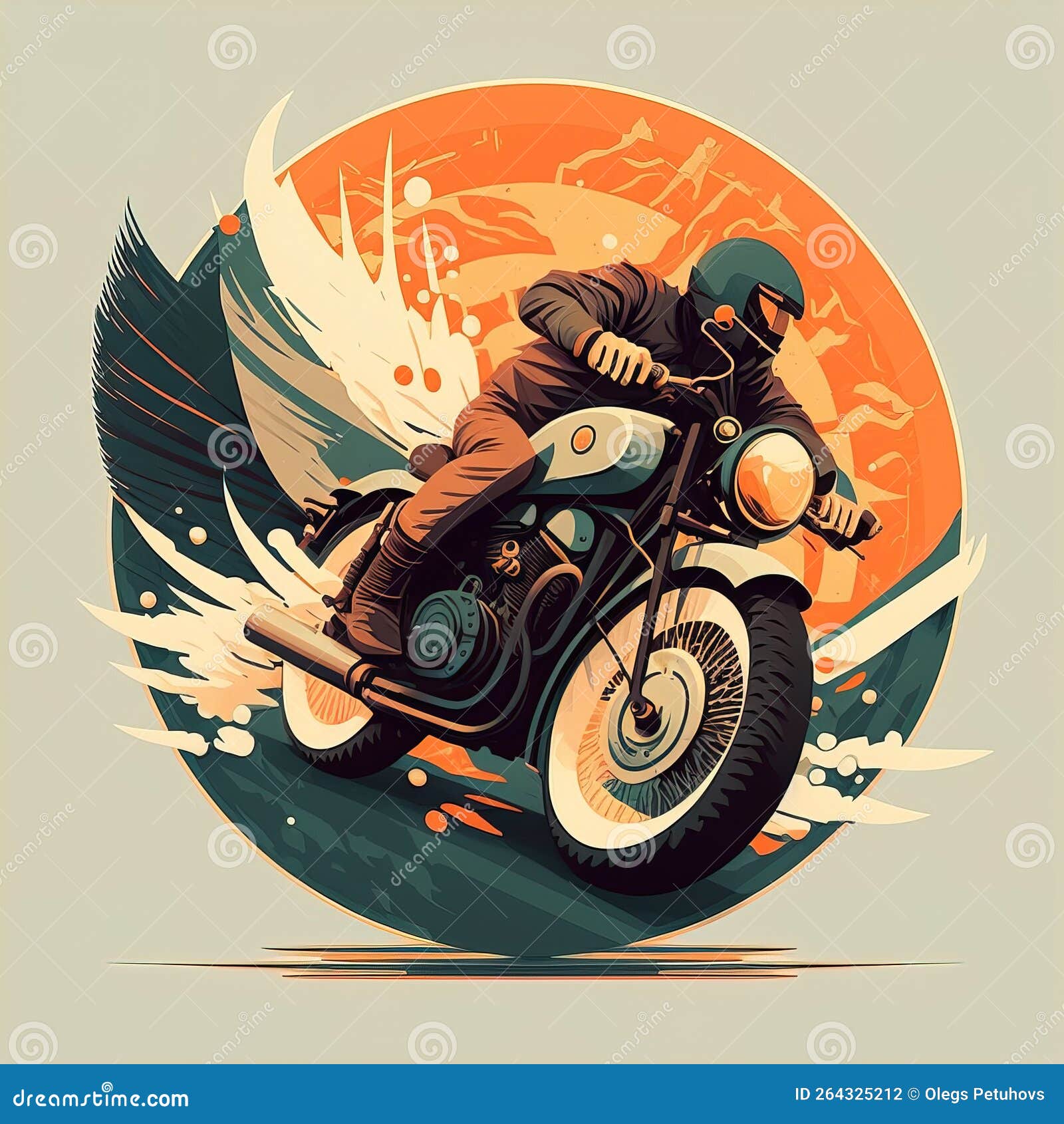 Um desenho preto e branco de um homem andando de moto.