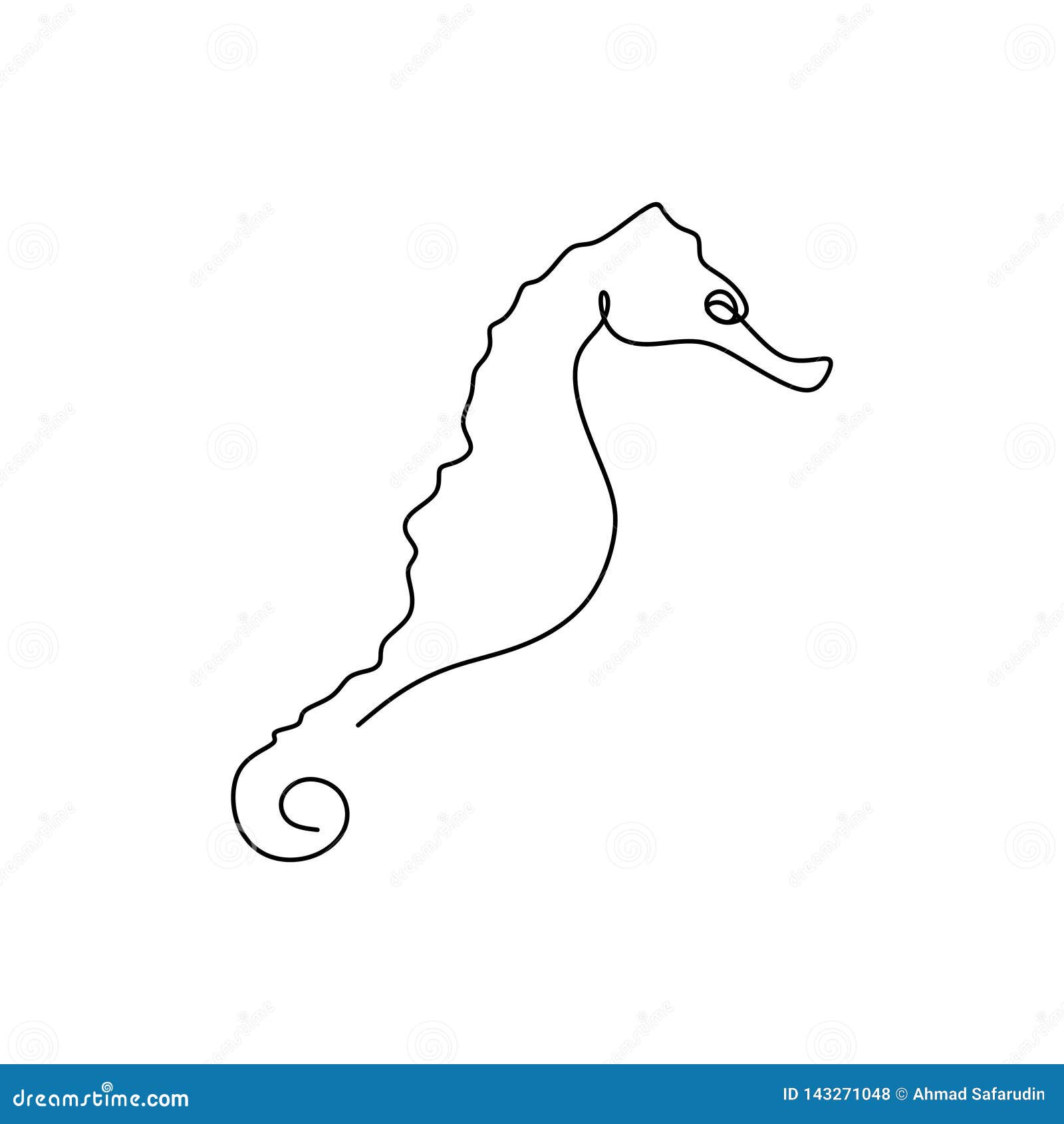 Cavalo-marinho sob o mar. Esboço desenhado à mão para livro de