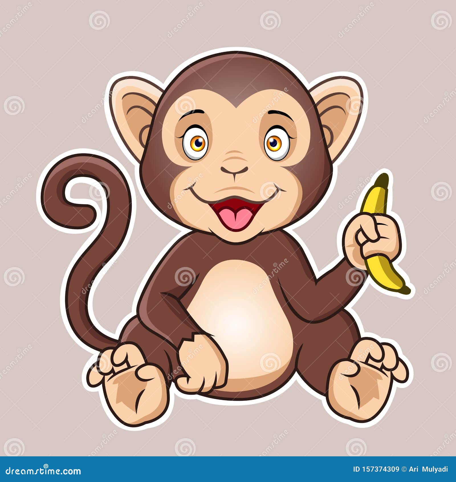 Bonito Bebê Macaco Desenho Animado Sentado Royalty Free SVG