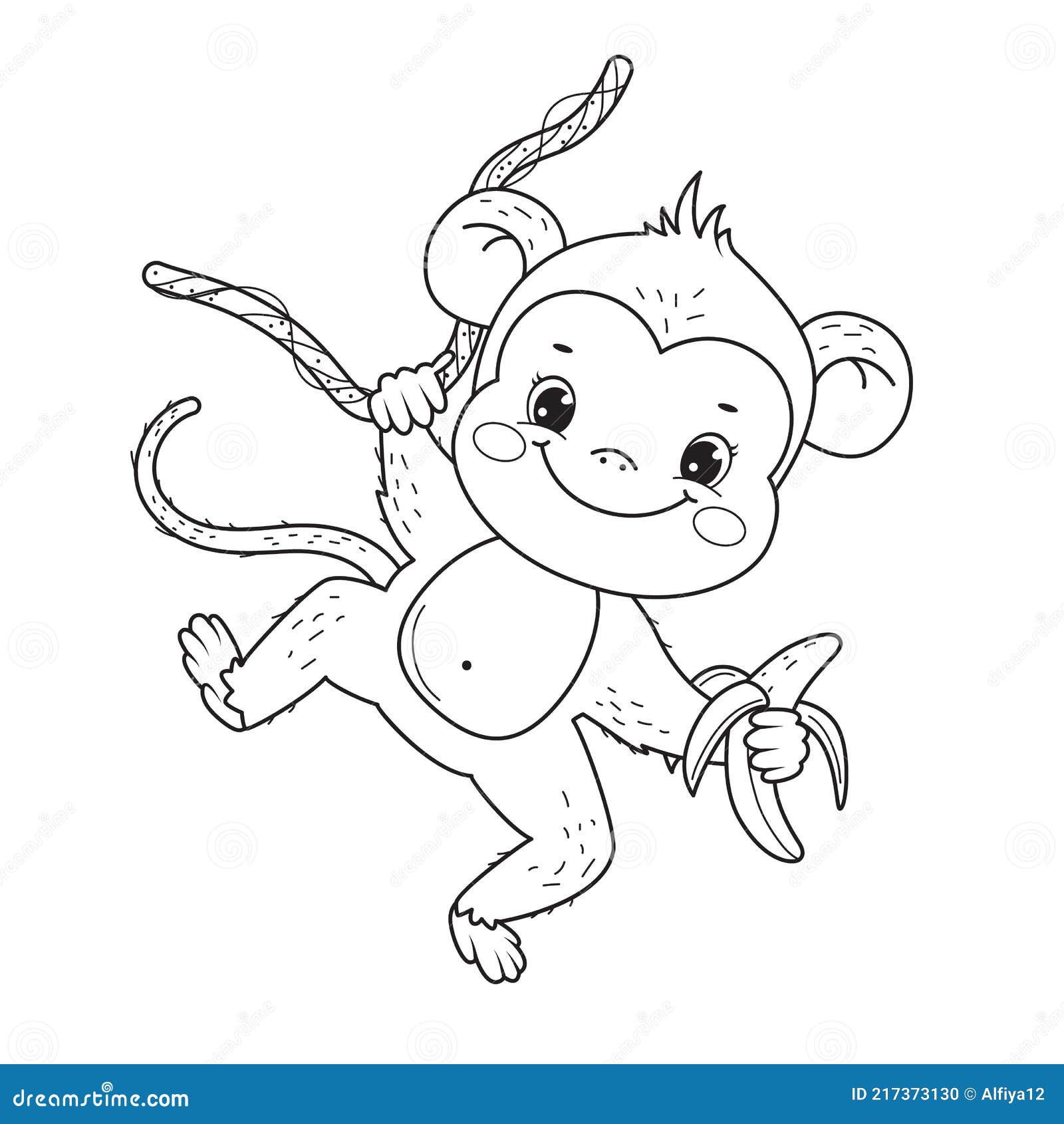 Um Macaco Sorridente Para Colorir O Design De Arte De Linha Para Crianças..  Ilustração Stock - Ilustração de branco, livro: 217373112