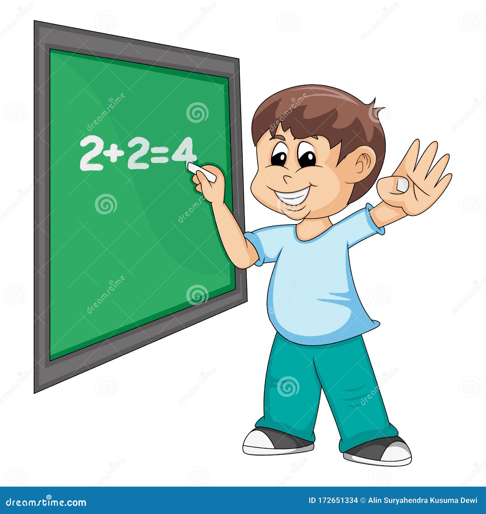 Menino estudante escreve tabuada 2 no quadro-negro aula de matemática  educação desenho vetorial