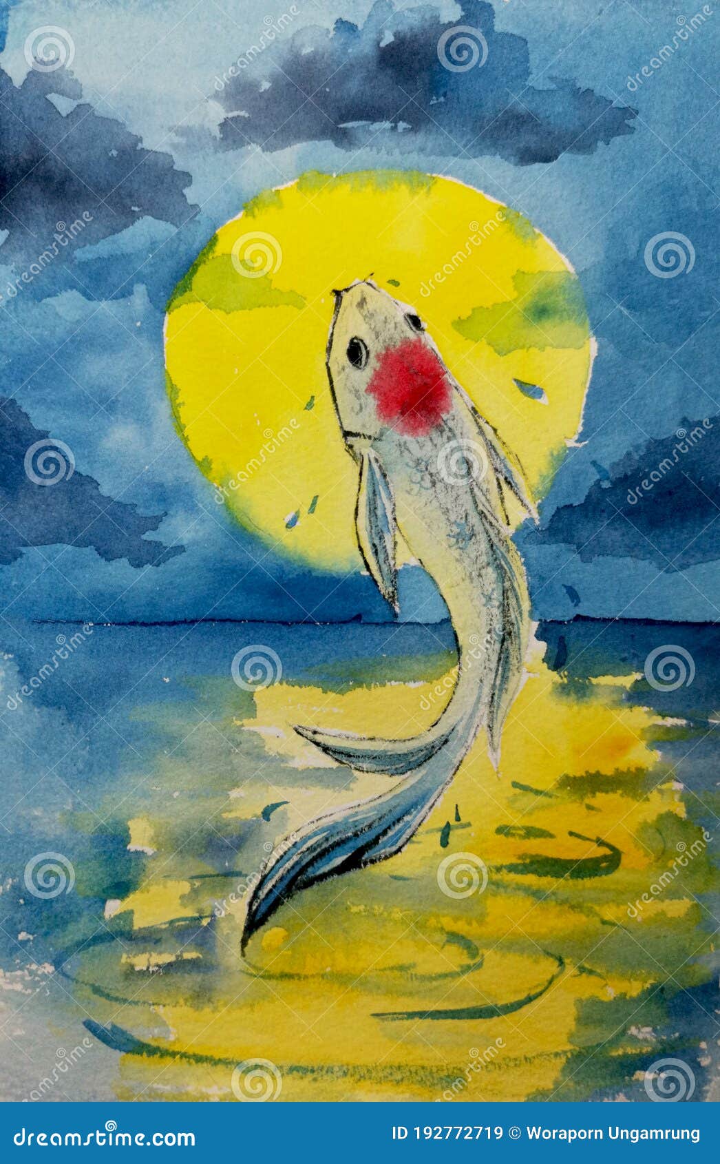 Modelo de facebook com conceito de peixe koi, estilo aquarela.