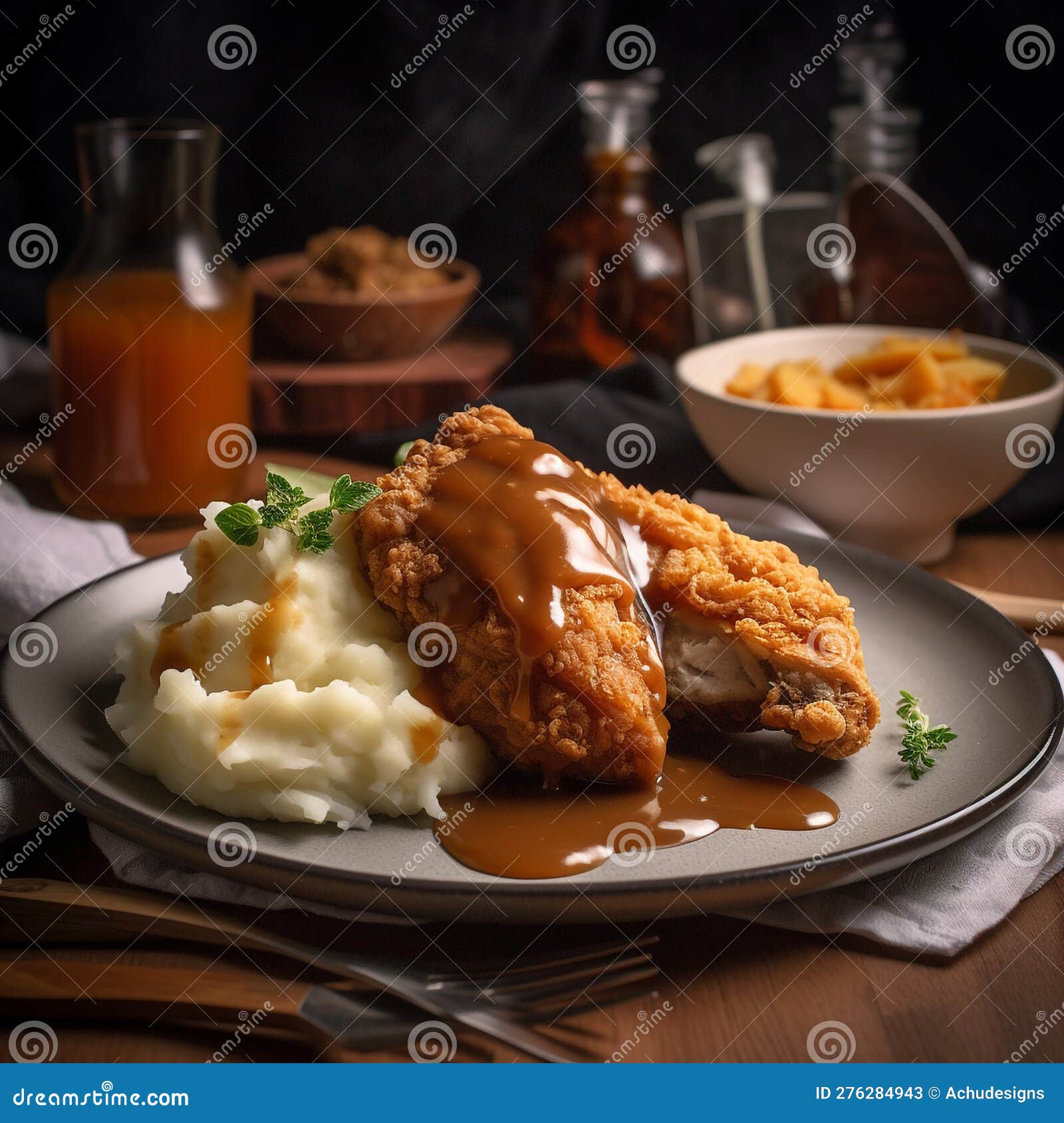 Fígado de frango frito com vegetais guarnição de purê de batata e