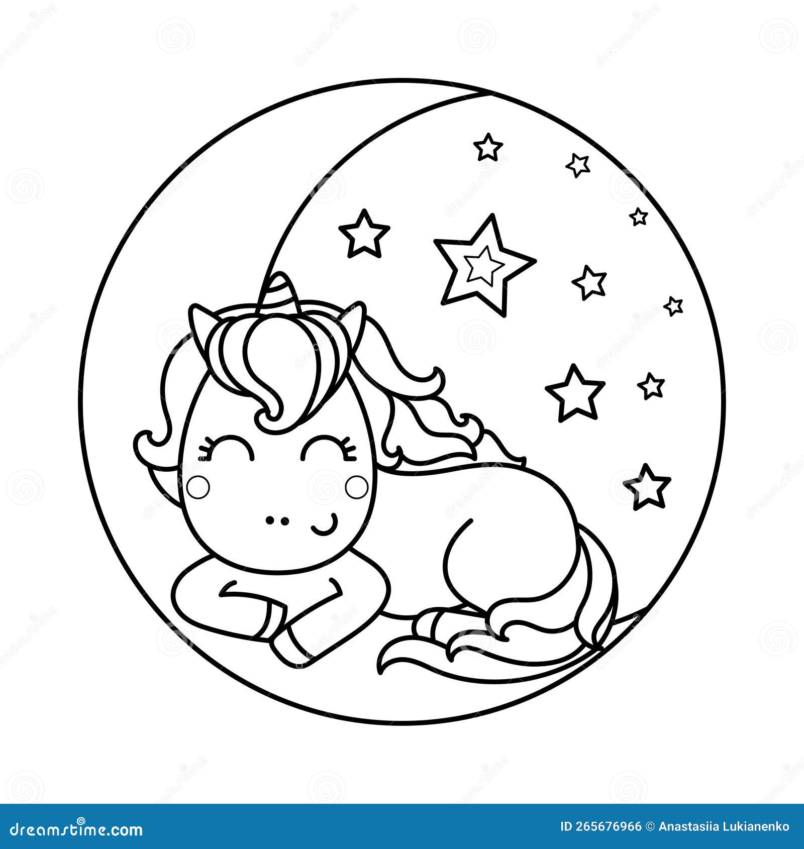 Desenho de unicórnio fofo e animal kawaii da lua