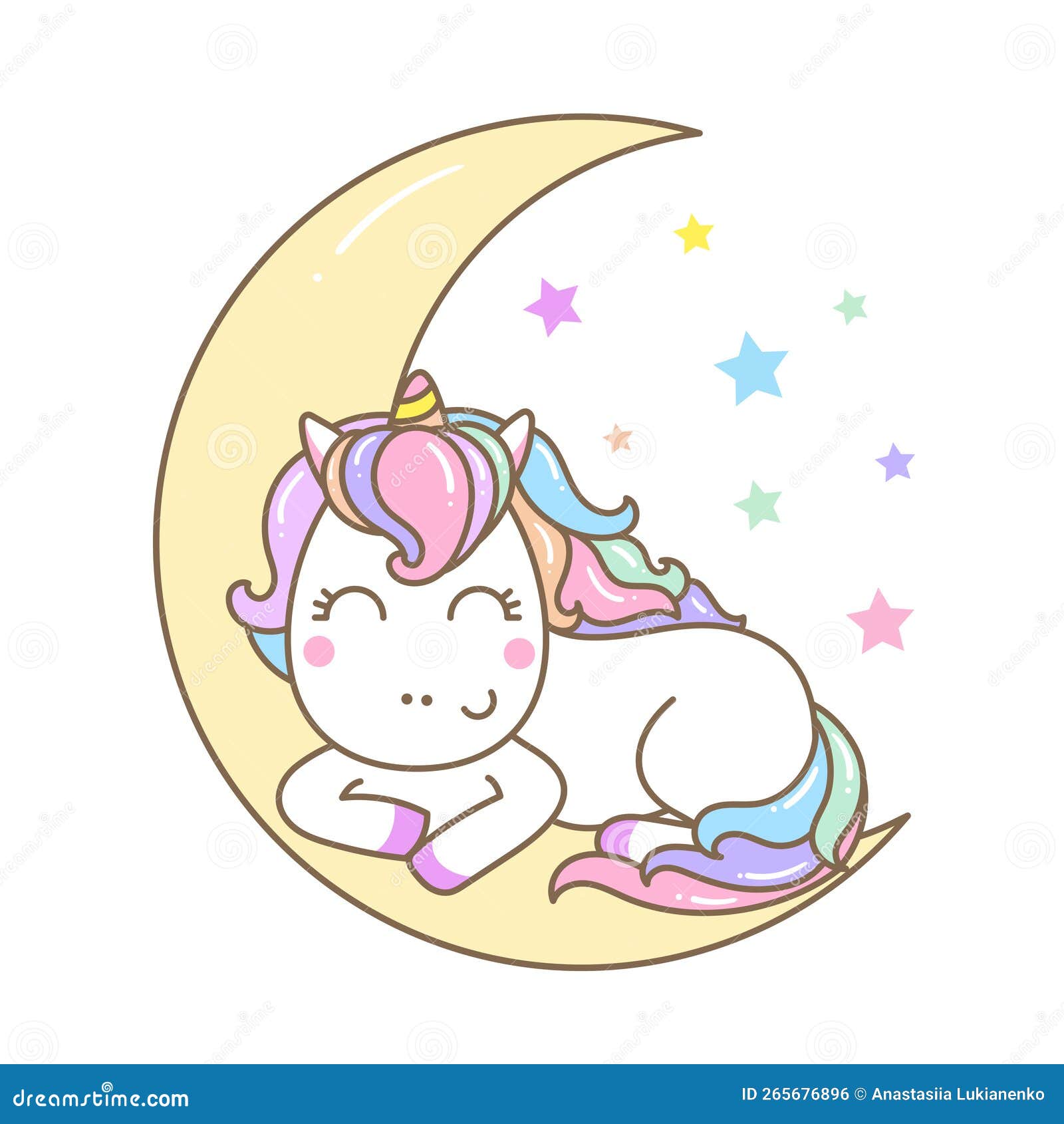 Desenho de unicórnio fofo e animal kawaii da lua