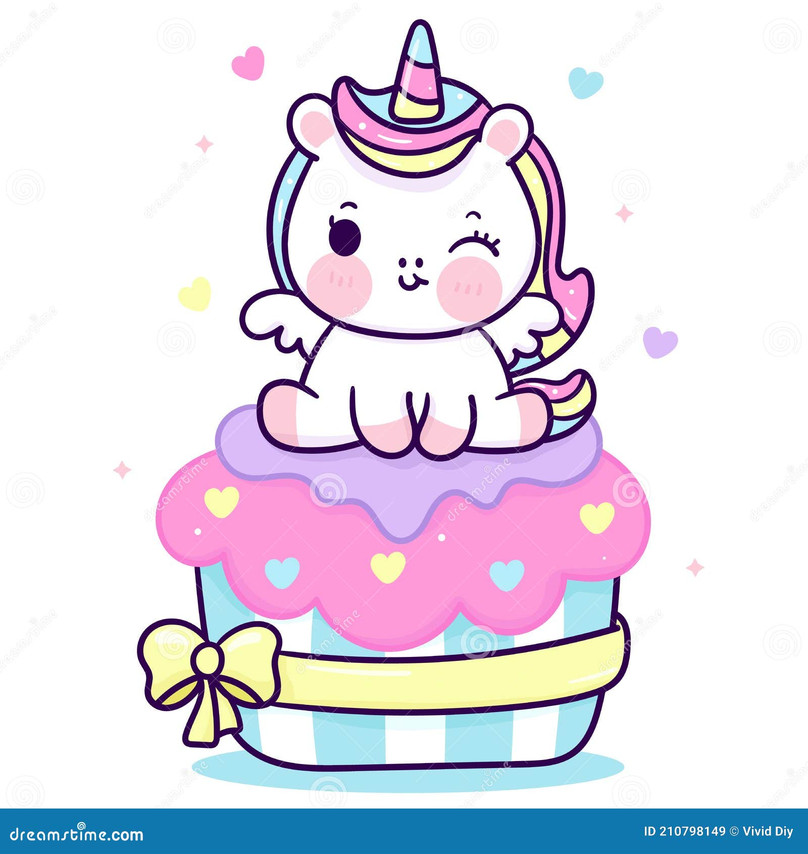 Bolo doce de vetor de unicórnio fofo, feliz aniversário, desenho de pônei animal  Kawaii 683990 Vetor no Vecteezy