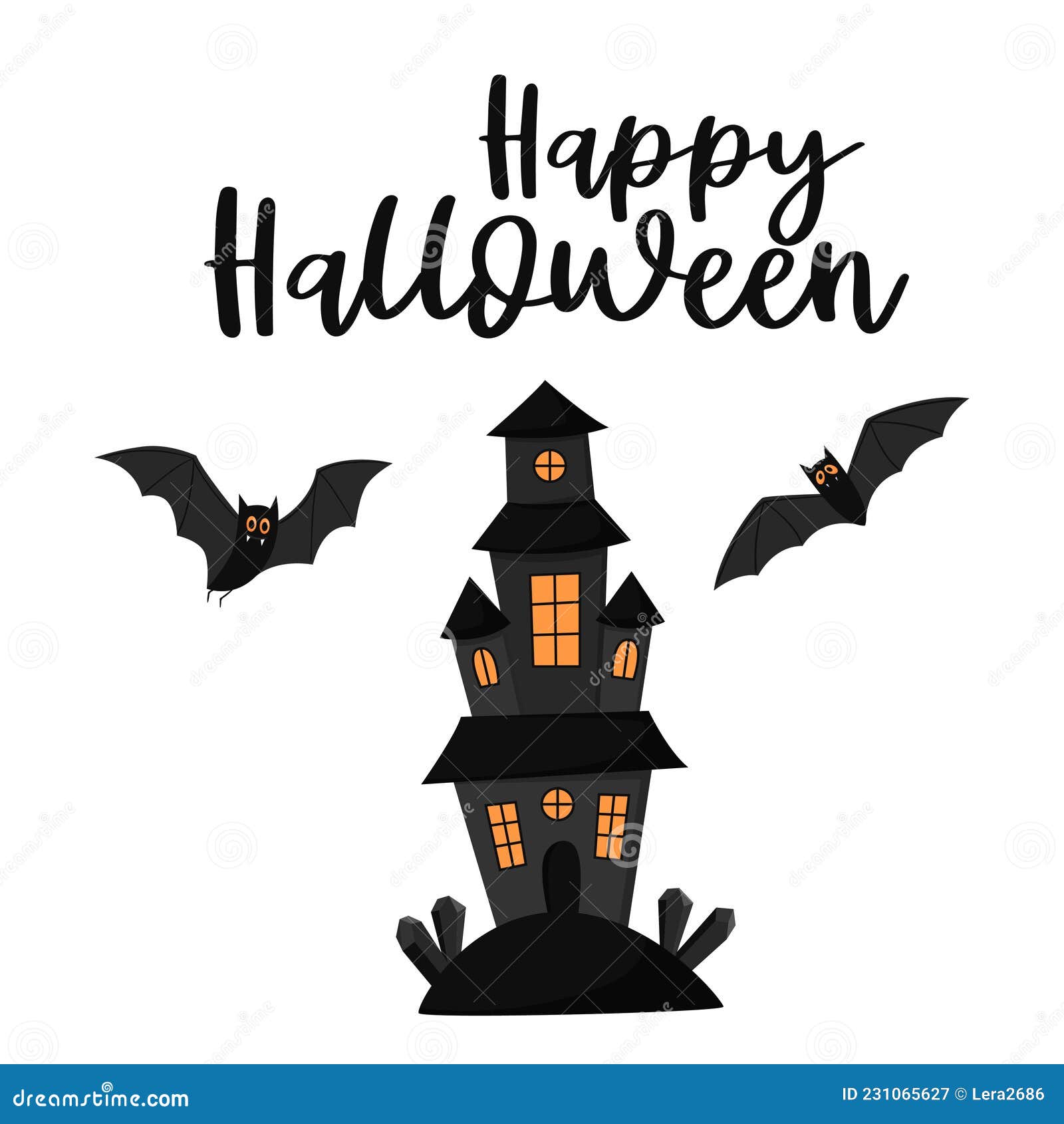 Ilustração vetorial de morcego preto arte de halloween com cartão postal de  impressão de design de fundo isolado