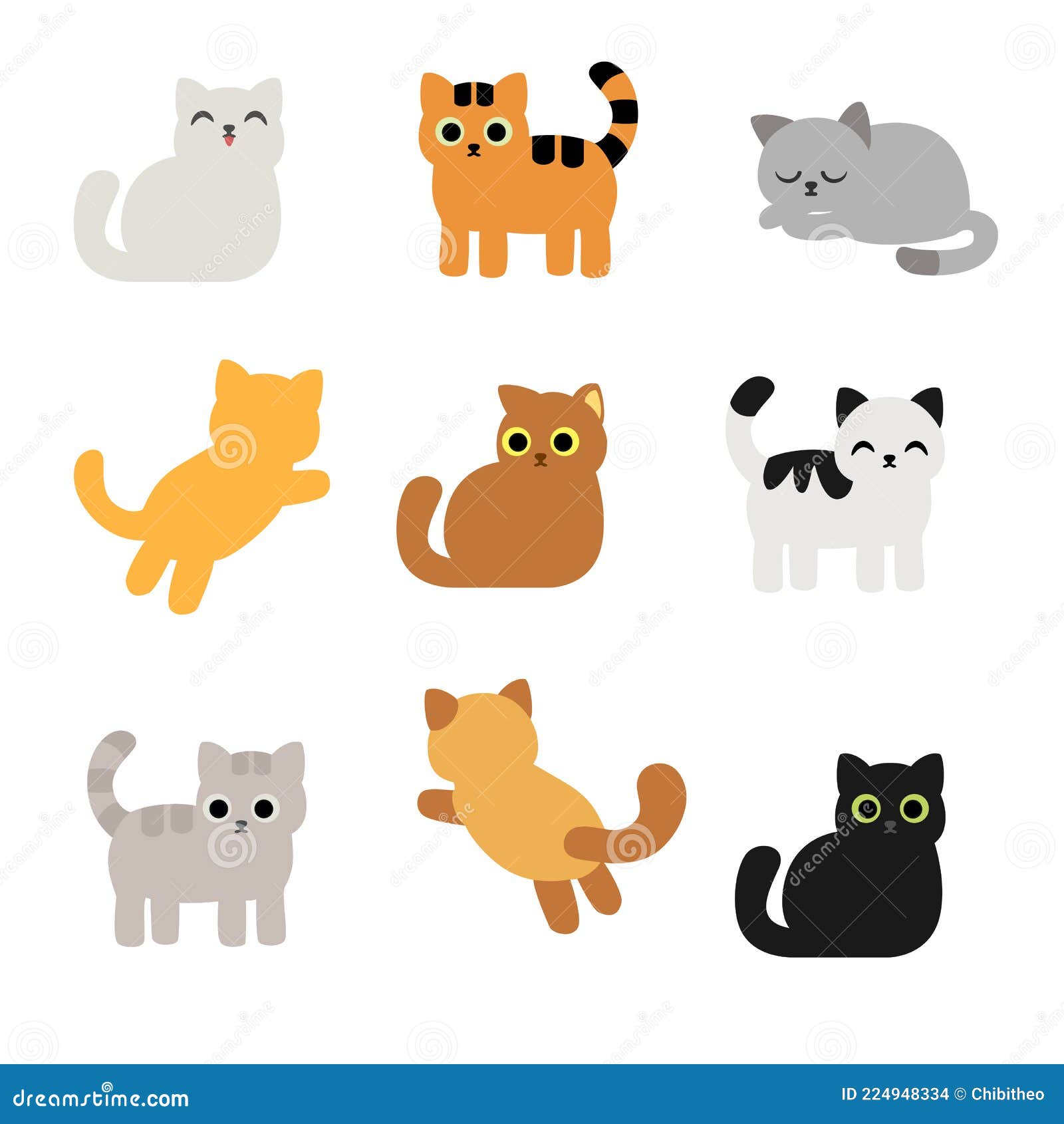 Uma Coleção De Imagens De Desenho De Gatos Para Web Design E Roupas Para  Crianças. Ilustração do Vetor - Ilustração de elemento, animal: 224948334