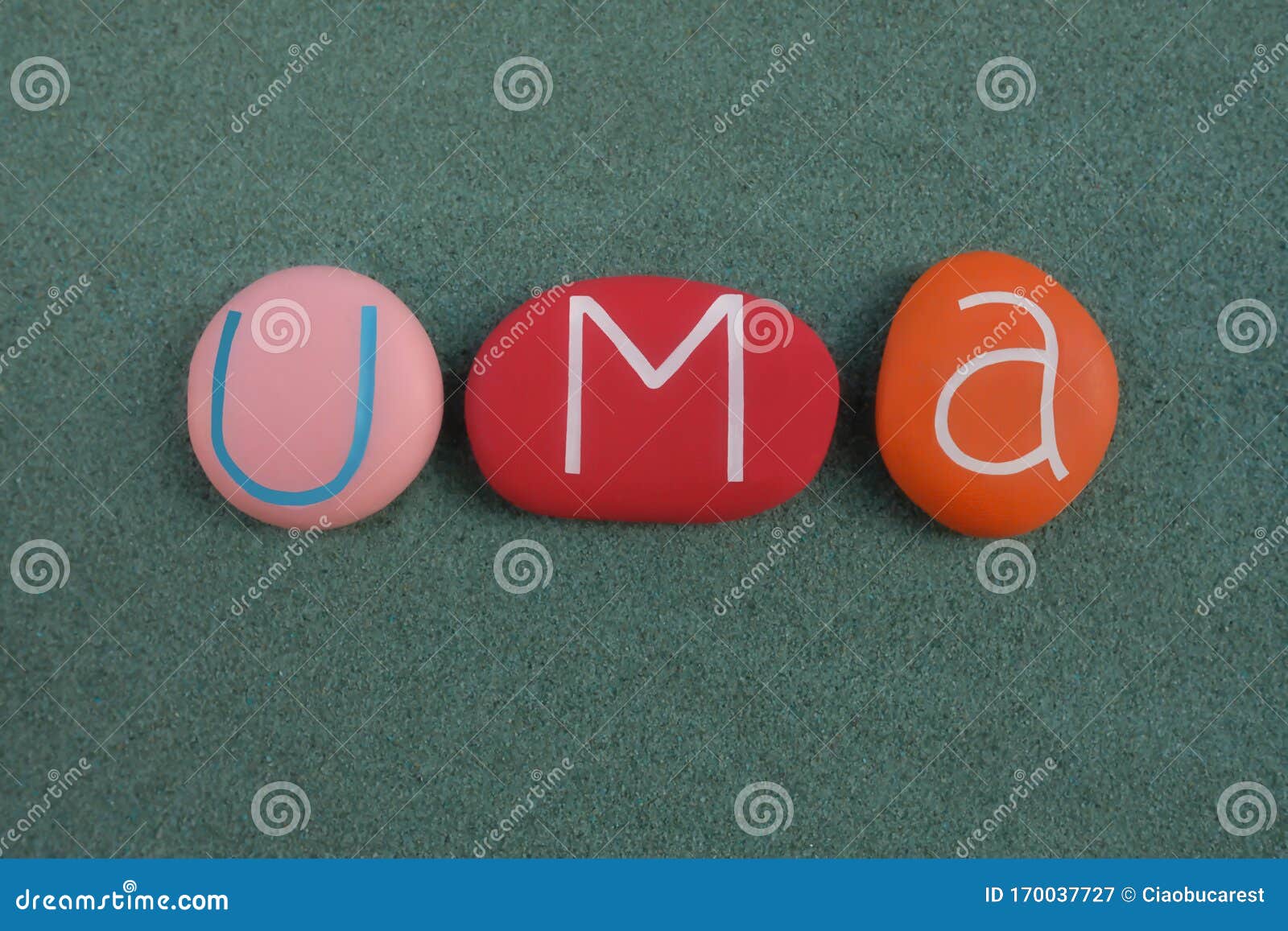 Uma, Female Given Name Composed with Multi Colored Stone Letters ...