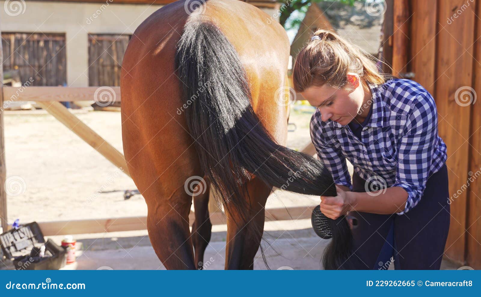 Uma garota com cabelo comprido e rabo de cavalo está sorrindo na