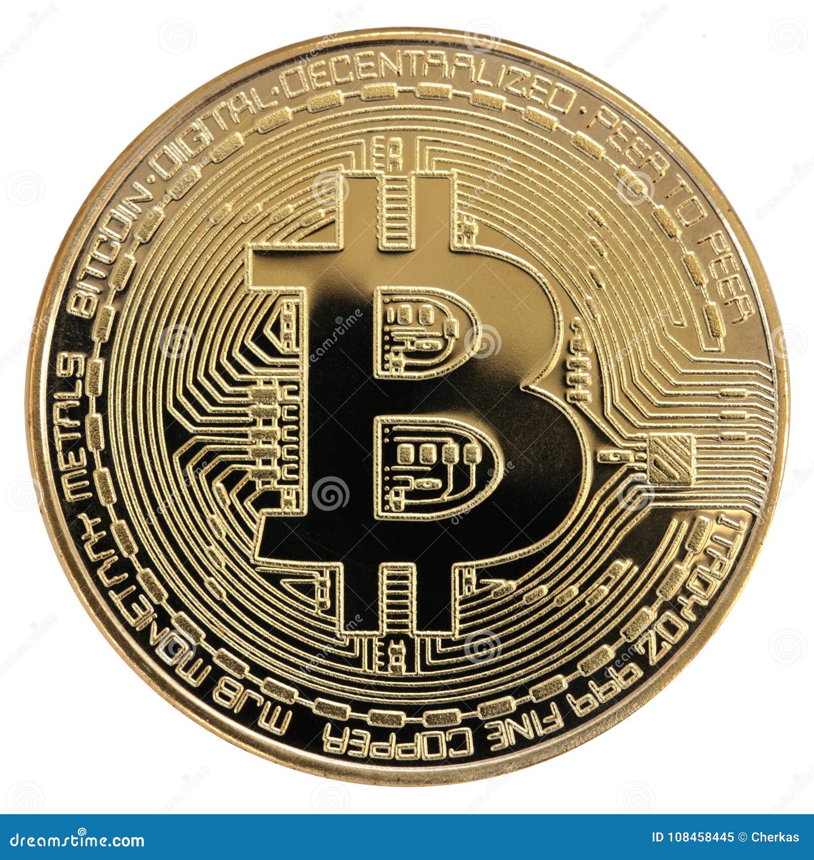 Uma Moeda De Ouro Bitcoin Isolada Sobre Fundo Branco Ilustração Stock -  Ilustração de rico, moeda: 108458445