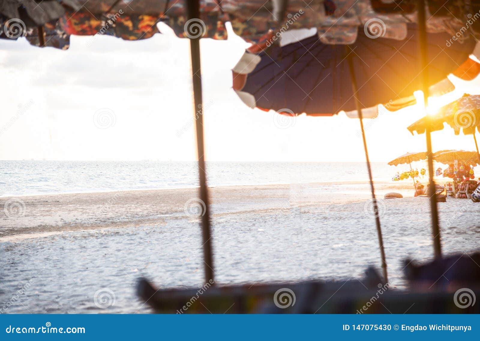 Umbrella Beach And Sunset On The Sea With Sunny Stock Photo Image of