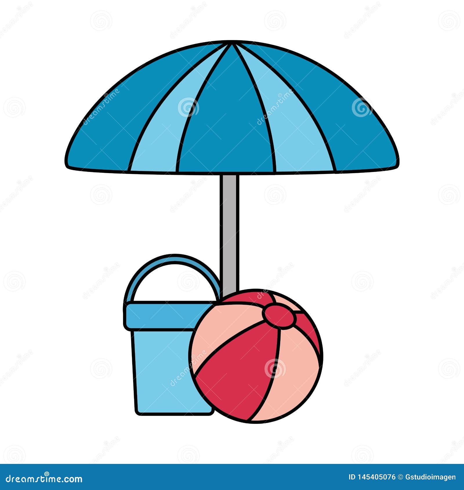 Umbrella Bucket and Ball Beach Stock Vector Illustration of chair
