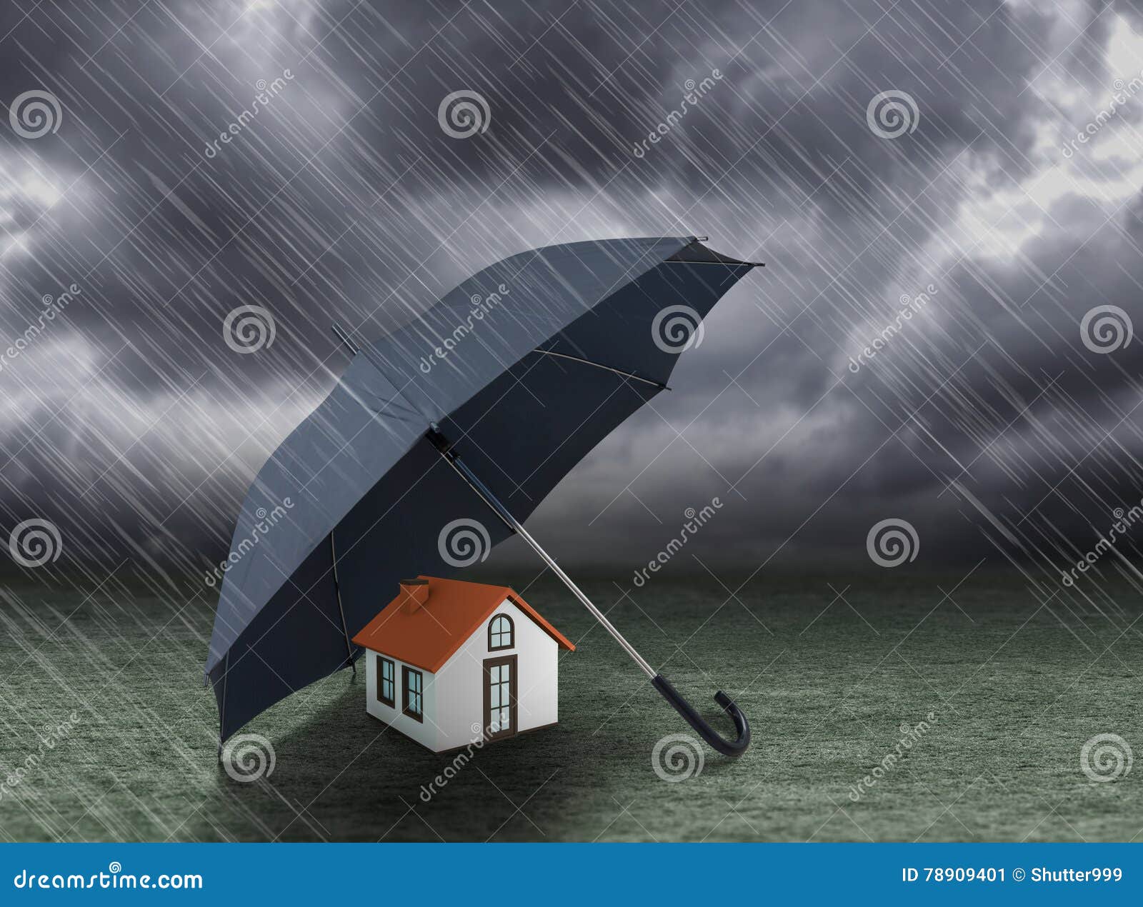 umbrella covering home under heavy rain