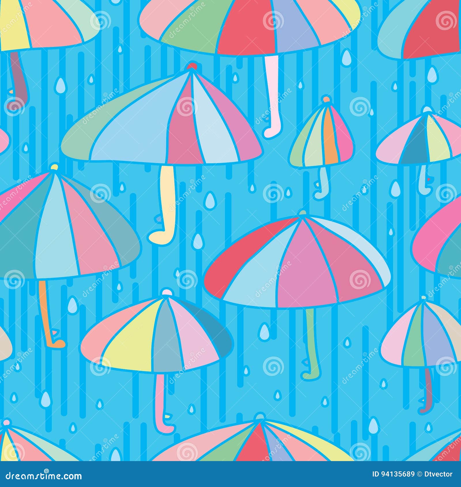 Umbrella Drawing Style Seamless Pattern Stock Vector Illustration of
