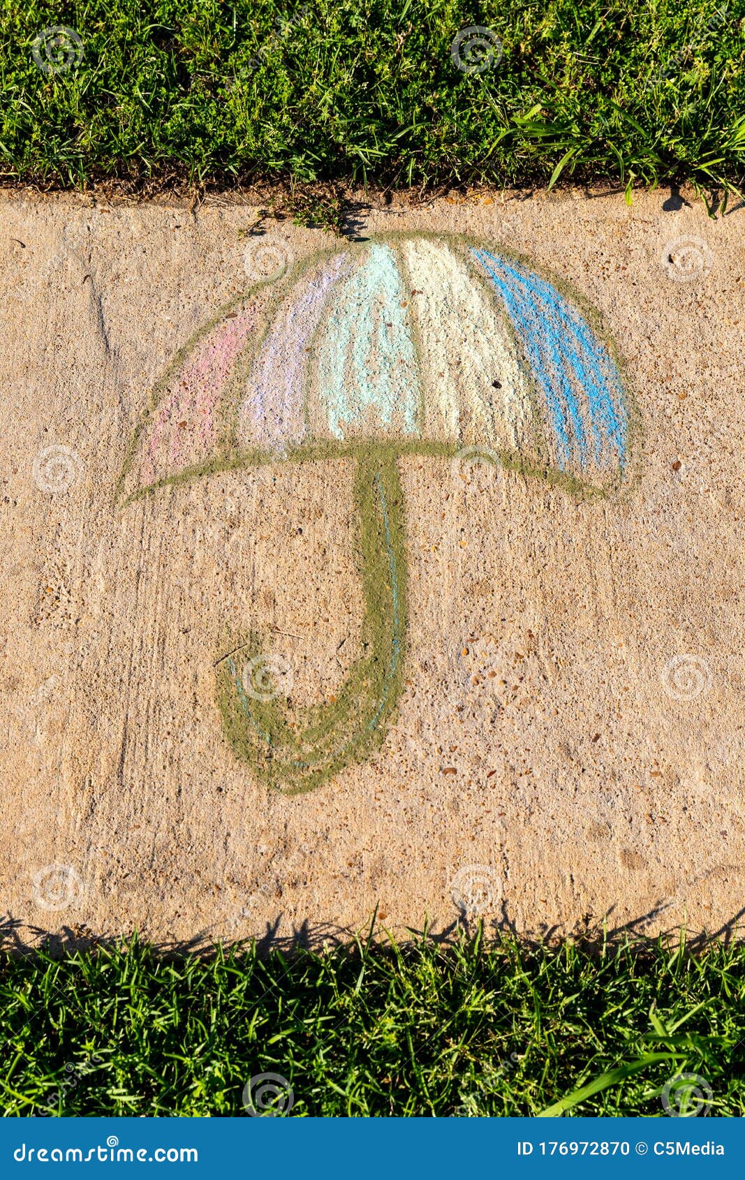 Umbrella Drawn with Sidewalk Chalk Stock Photo Image of children
