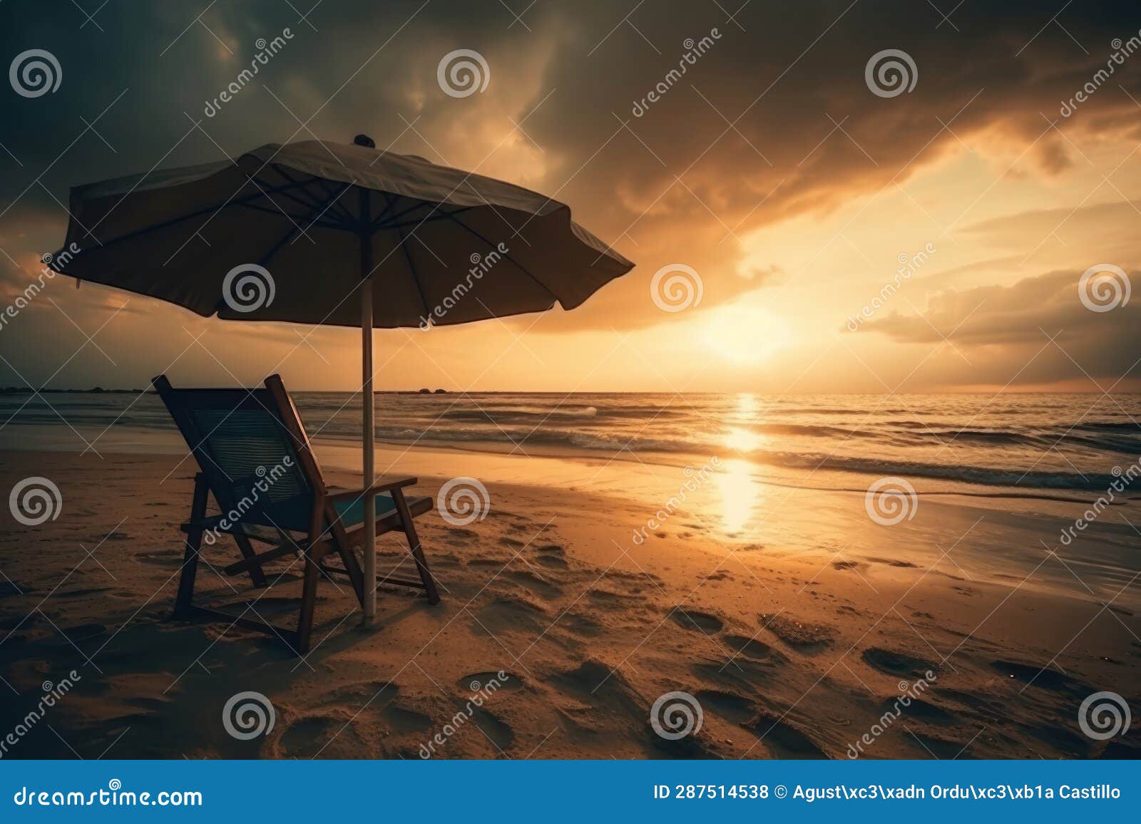 Umbrella and Hammock during Sunset on the Beach. Stock Photo Image of