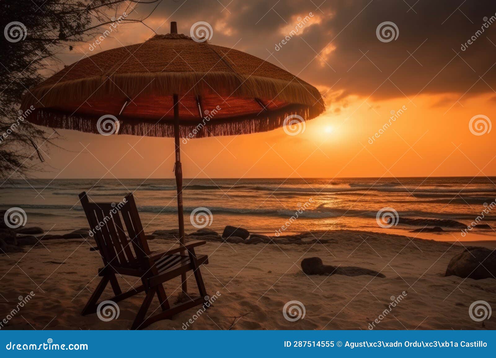 Umbrella and Hammock during Sunset on the Beach. Stock Image Image of