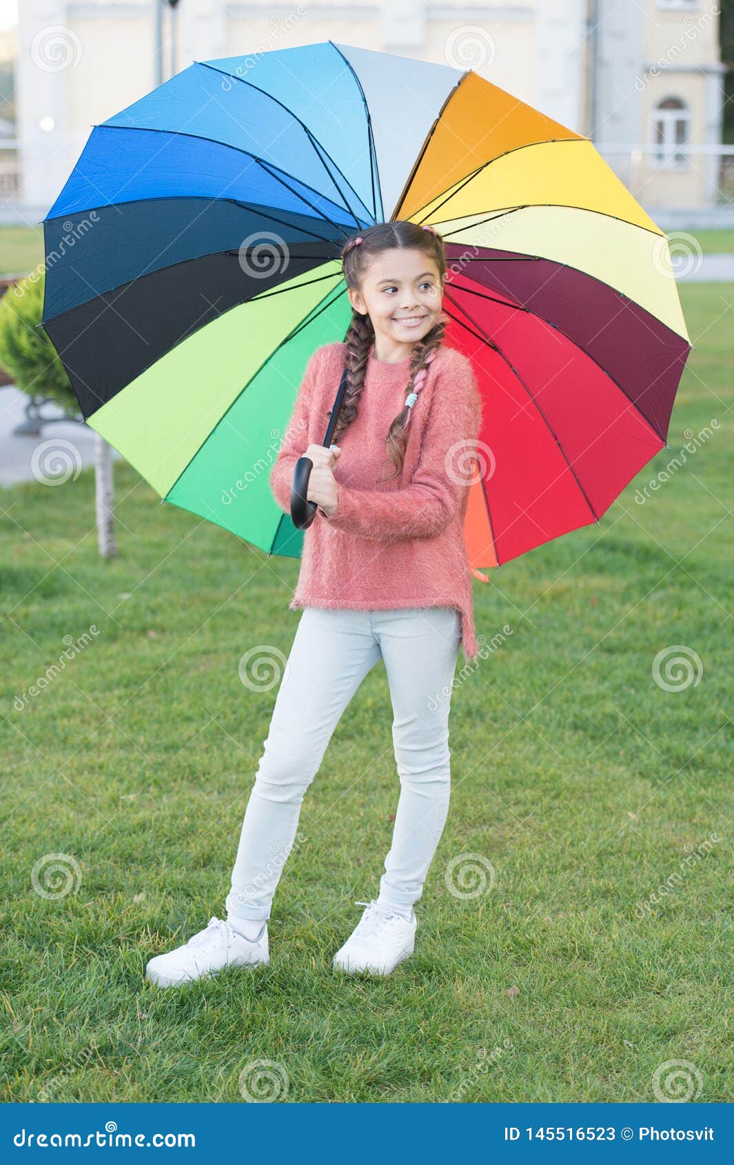 Umbrella For Little Happy Girl Rainbow After Rain Cheerful