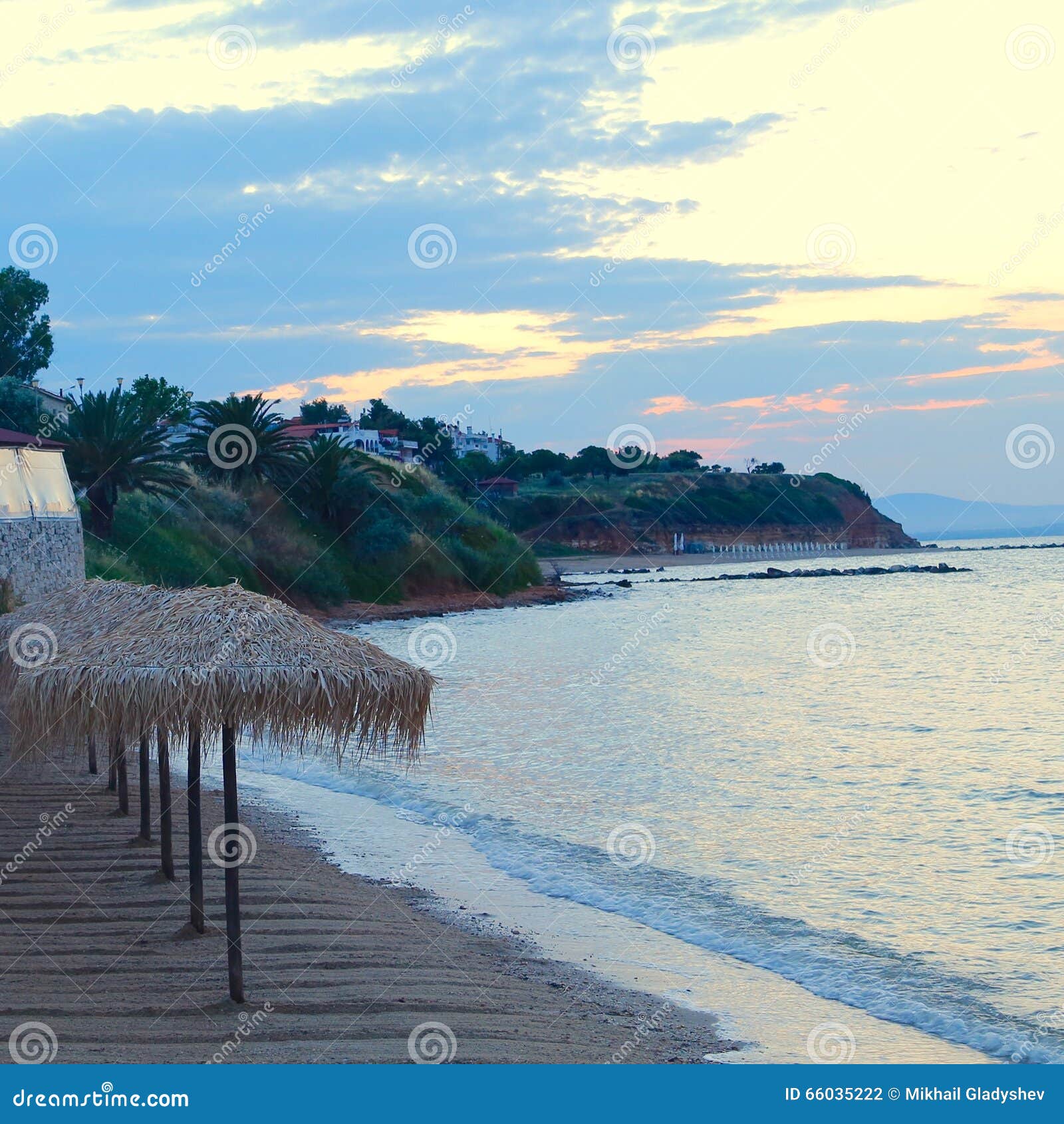 Umbrellas on the Beach at Sunset Stock Photo Image of kassandra