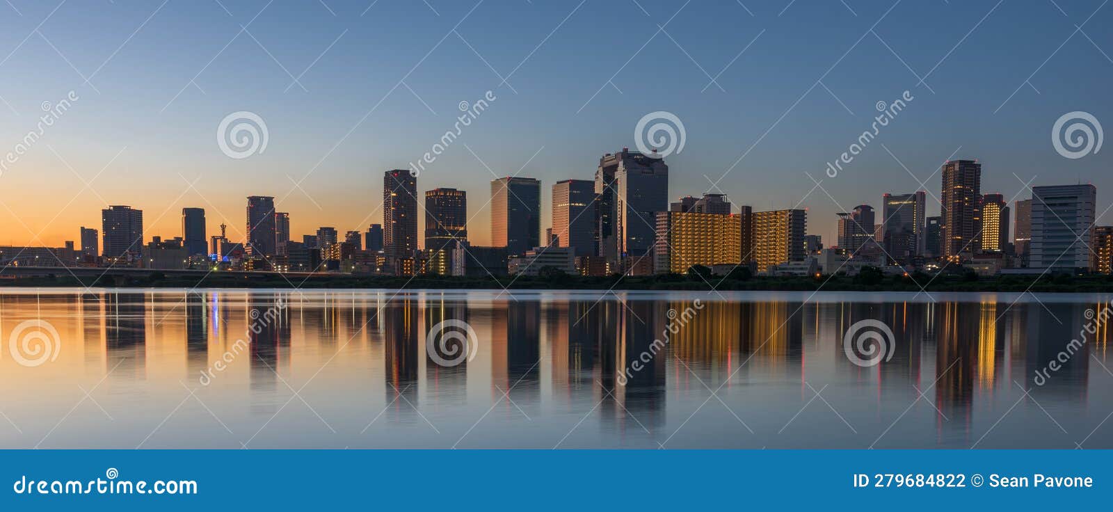 umeda, osaka, japan from across the yodogawa rive