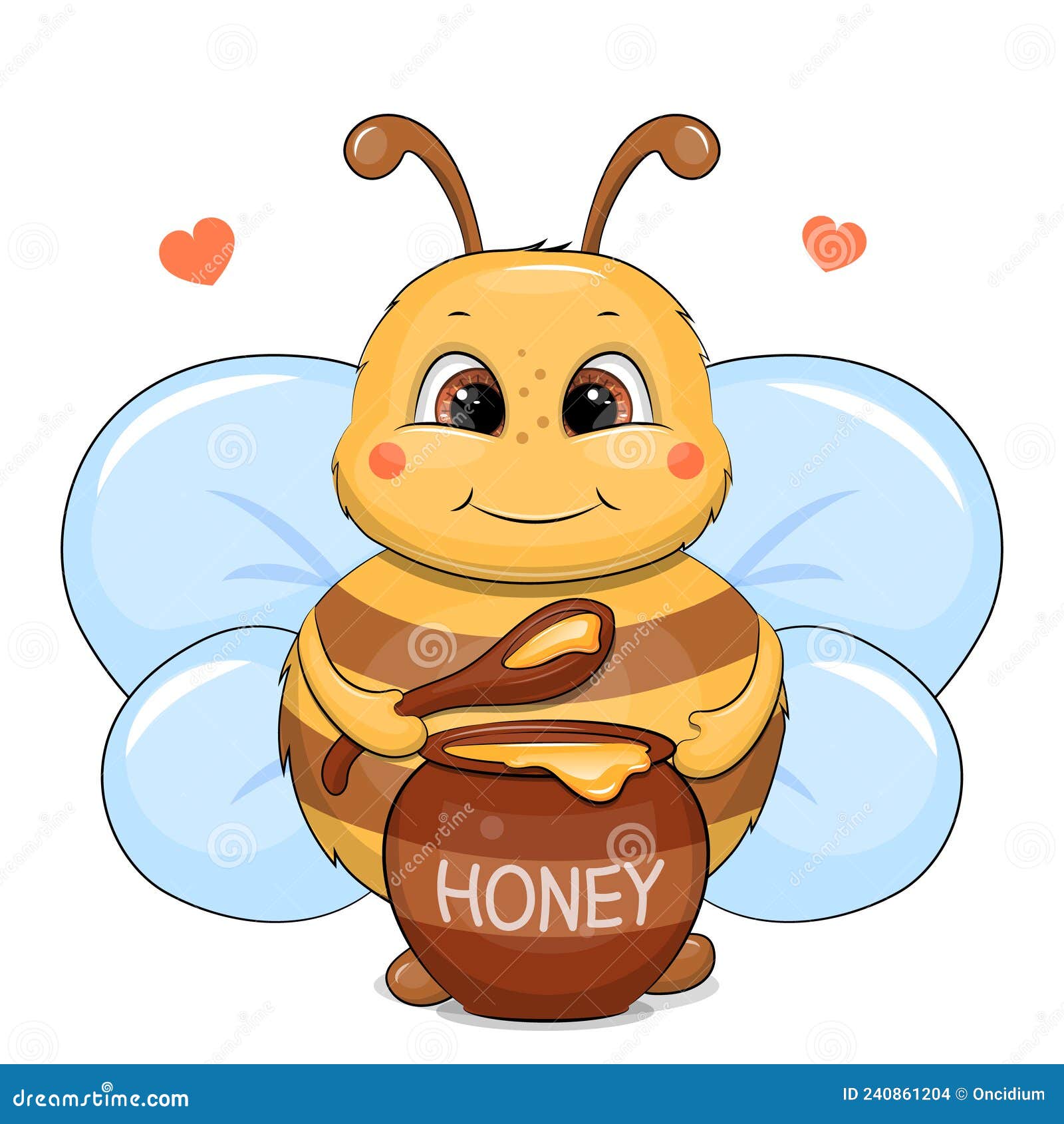 Un'ape Da Cartone Con Ali Grandi Mangia Il Miele Con Un Cucchiaio Grande.  Illustrazione di Stock - Illustrazione di fumetto, sano: 240861204