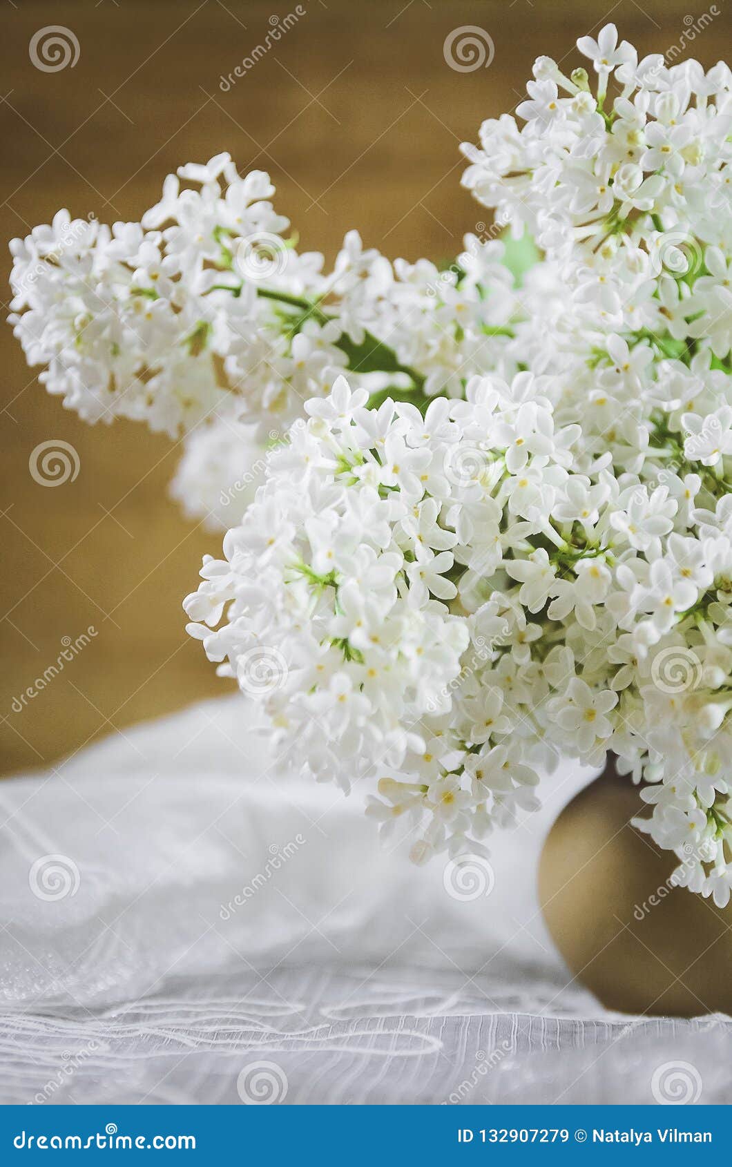 Un Bouquet Du Lilas Blanc Dans Un Pot D'argile Sur Un Fond En Bois Plan  Rapproché, Foyer Mou Image stock - Image du orientation, floral: 132907279