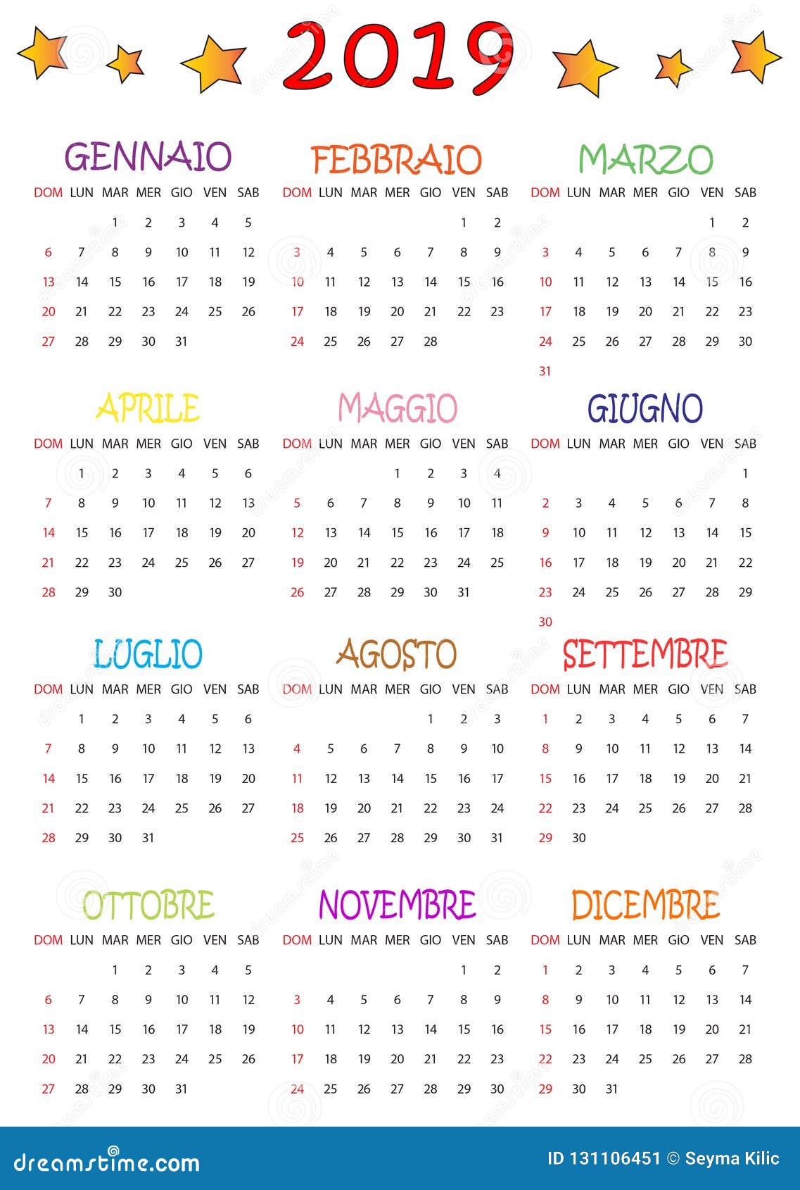 calendario 2019 per i bambini 2019