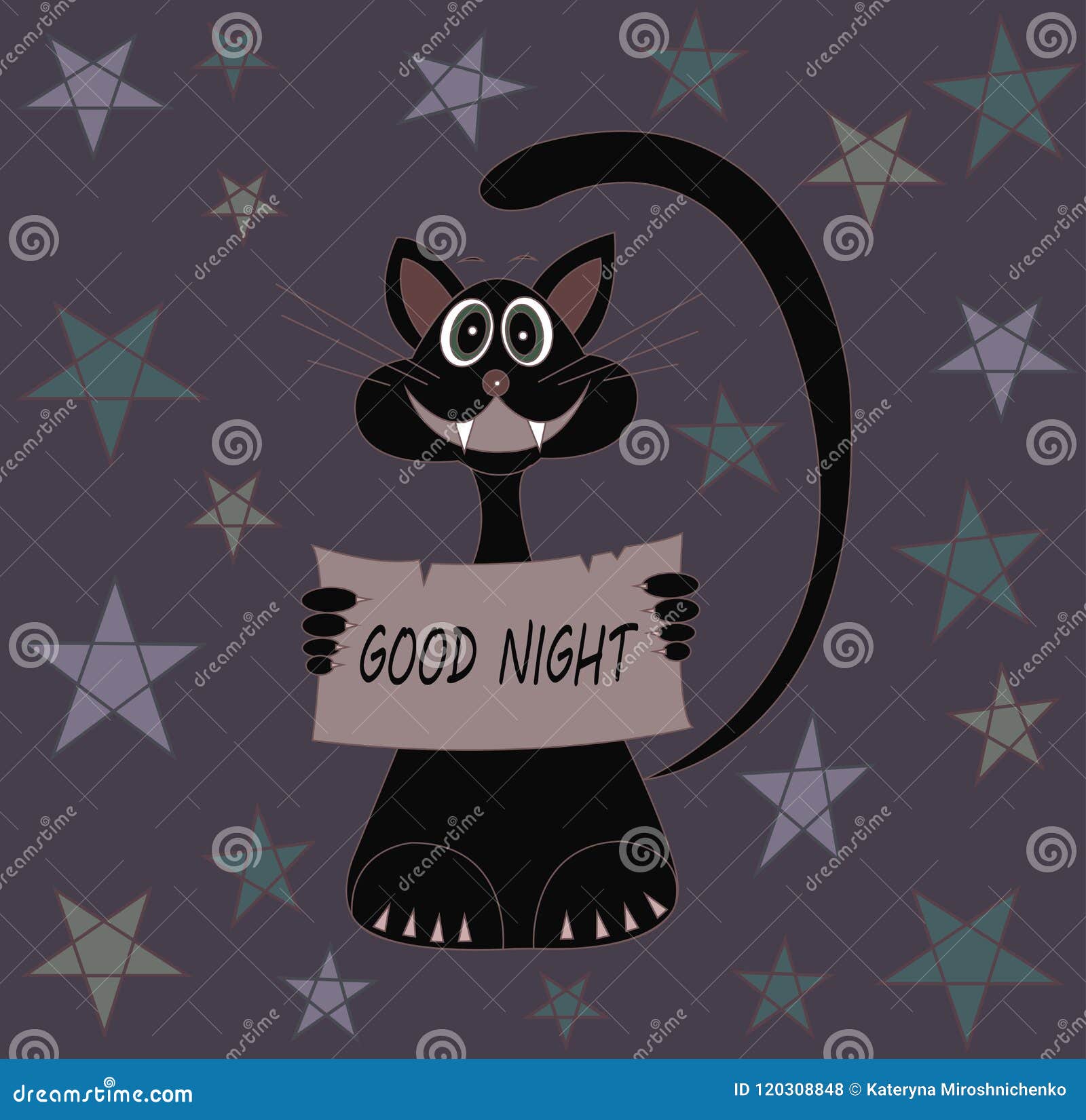 Un Chat Noir Souhaite La Bonne Nuit Illustration De Dessin Anime Illustration Stock Illustration Du Mignon Fond