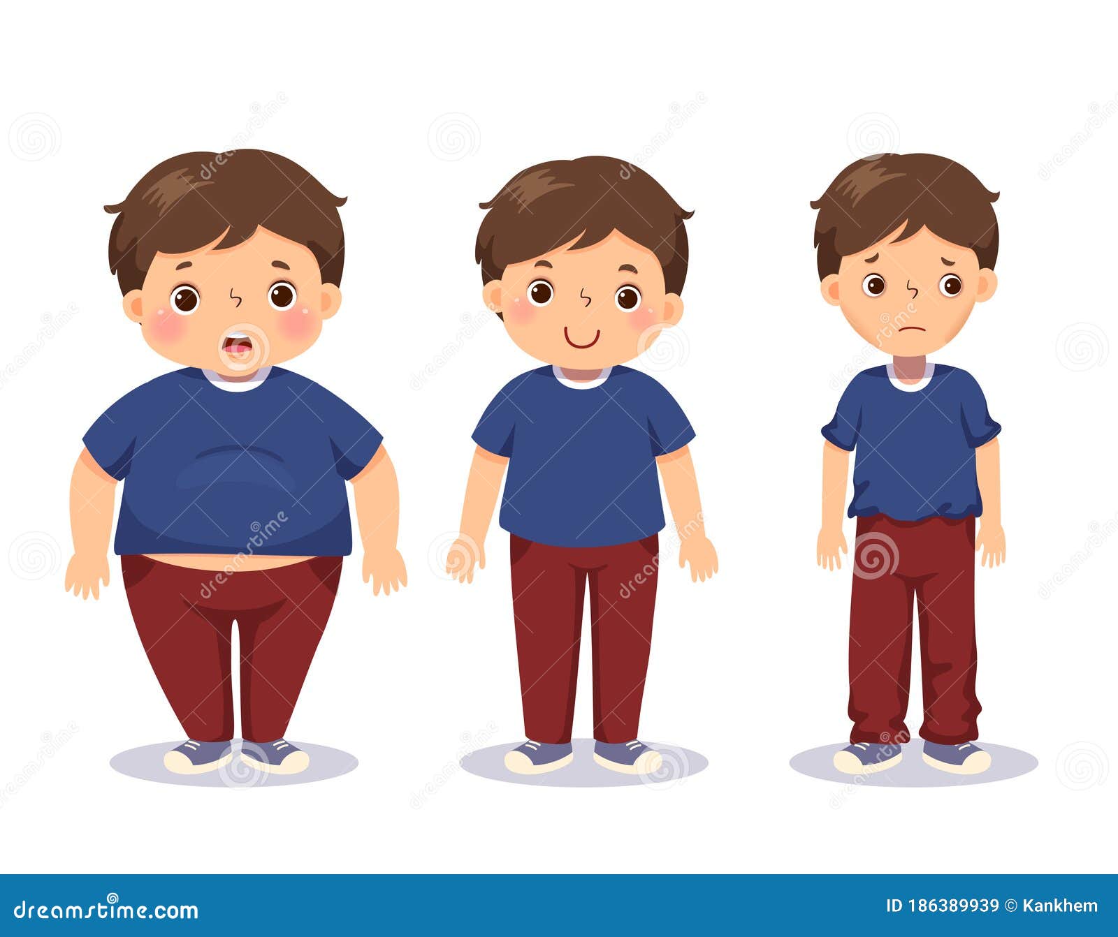 Un Chico Gordo De Dibujos Animados Chico Promedio Y Chico Flaco. Niño De  Diferente Peso Ilustración del Vector - Ilustración de preescolar,  primario: 186389939