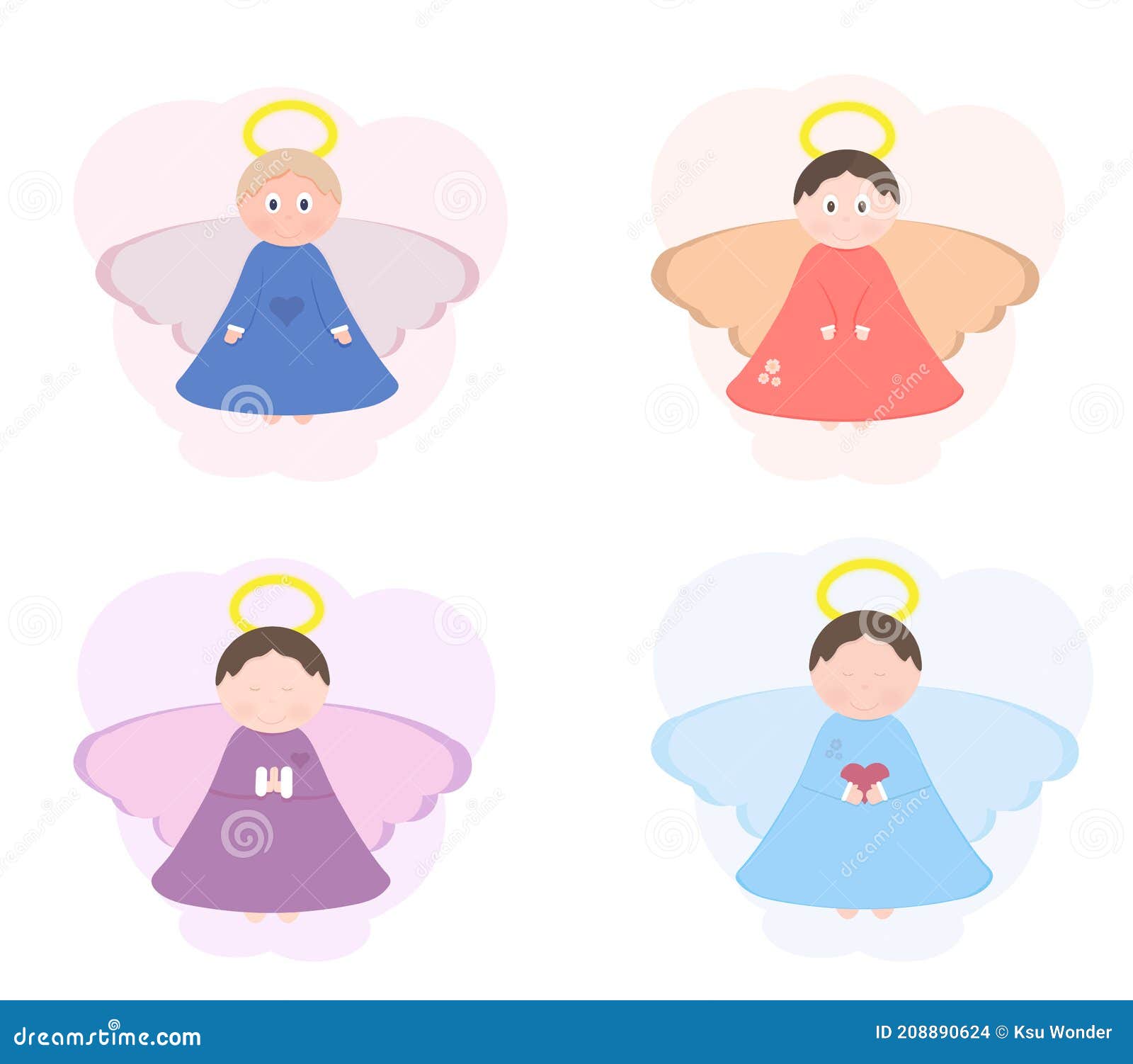 Un Conjunto De ángeles De Caricaturas. Lindos Angelitos. Stock de  ilustración - Ilustración de poco, alineada: 208890624