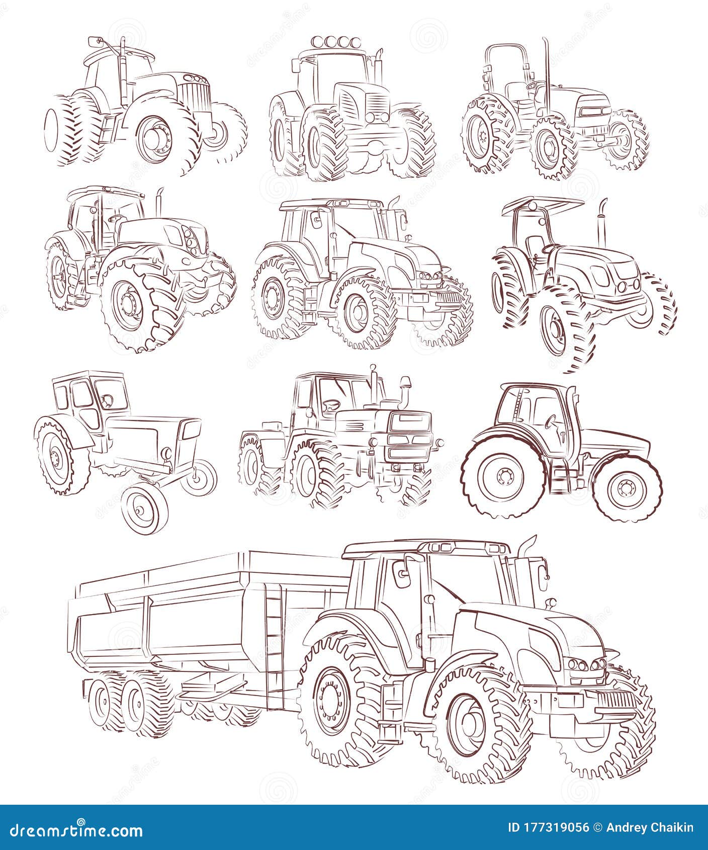 Un Conjunto De Dibujos De Tractores. Ilustración del Vector - Ilustración  de juguete, bosquejos: 177319056