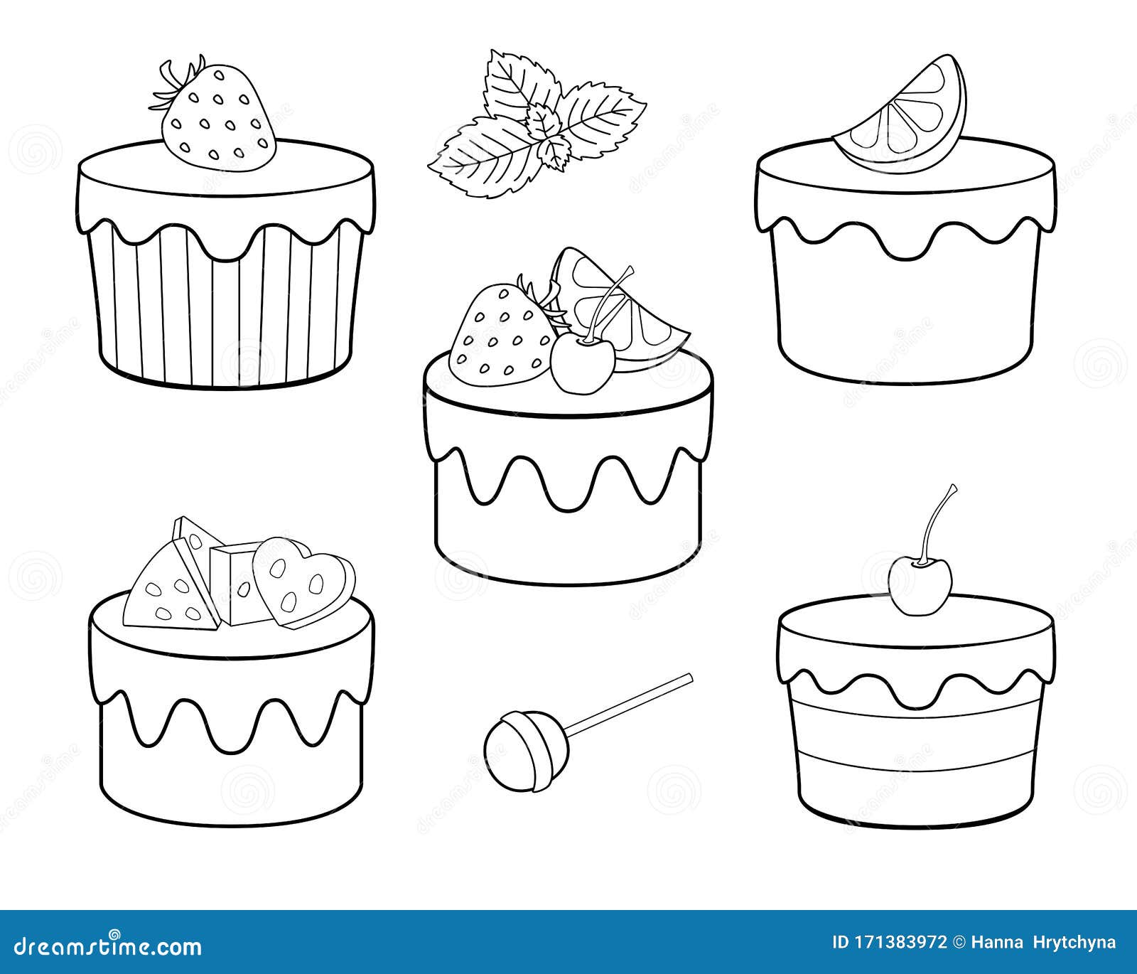 Un Conjunto De Dulces Para Colorear Pasteles Vectoriales, Pasteles De  Frutas Y Dulces Pasteles Con Crema Y Hielo, Limón, Fresas, Ilustración del  Vector - Ilustración de postre, retrasado: 171383972