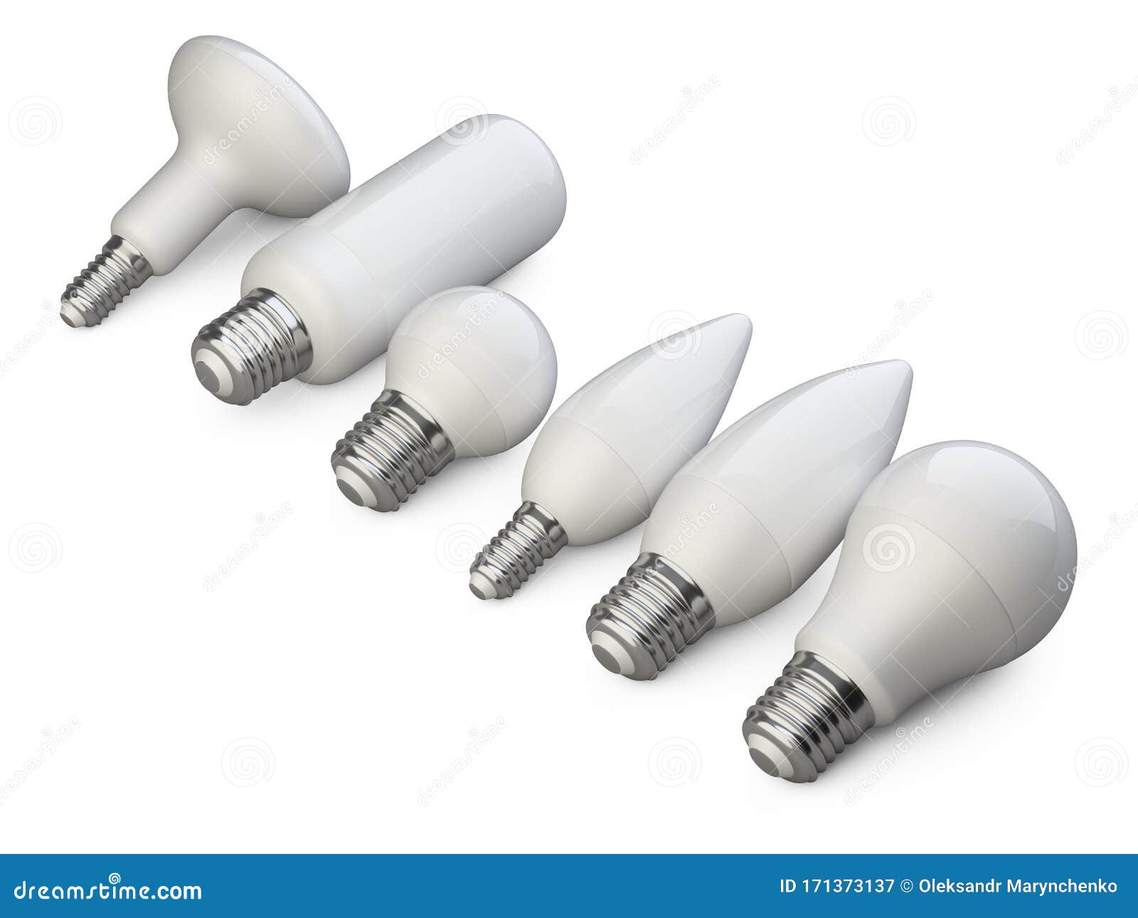 Un Conjunto De Lámparas De Energía De Eficiencia LED En Diversas Formas Y Tamaños Lámpara De Ahorro Energía En Fila Stock de - Ilustración de equipo, electricidad: 171373137