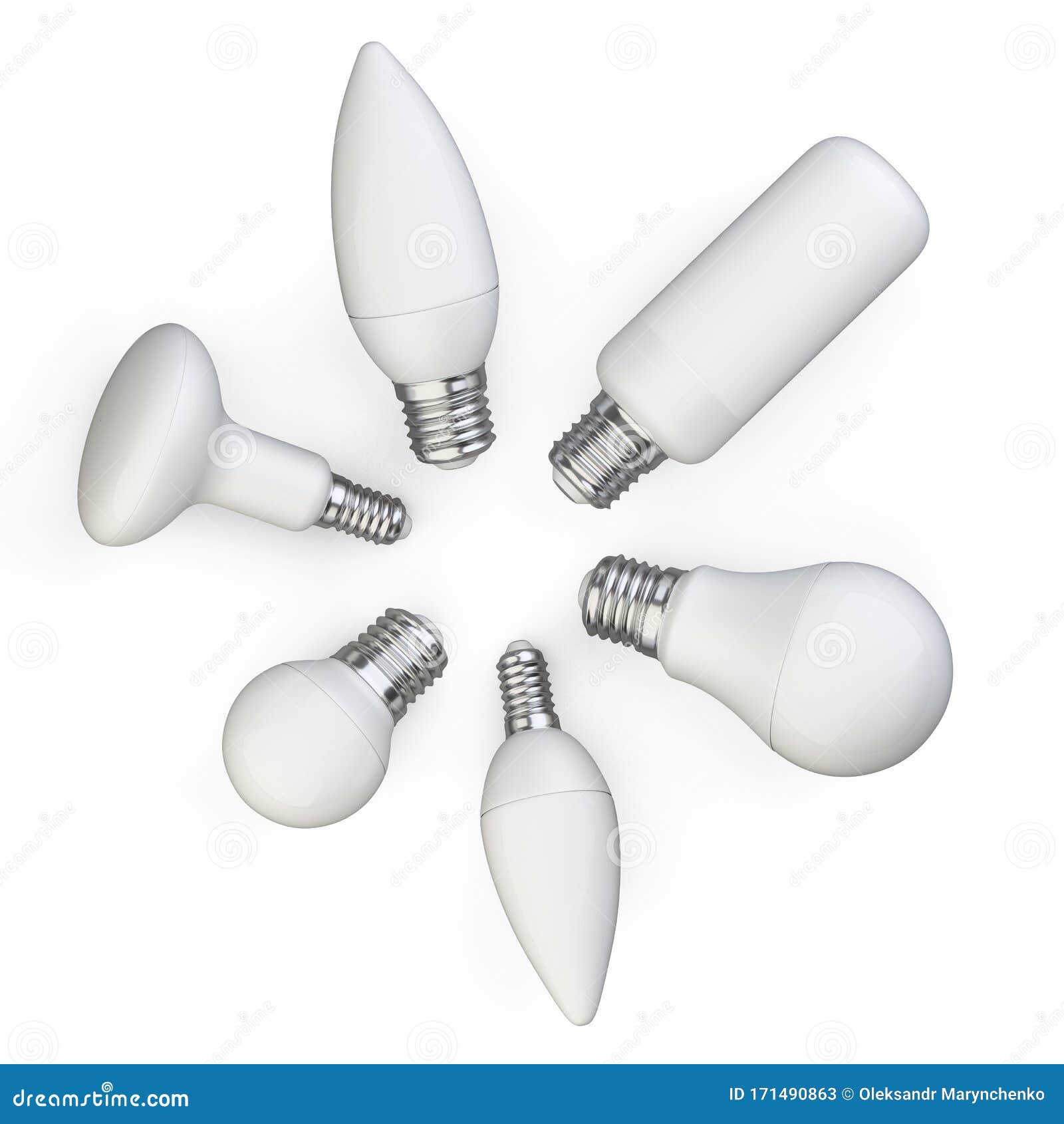 Un Conjunto De Lámparas De Energía De Eficiencia LED Diversas Formas Y Tamaños Lámpara De Ahorro De Energía En Una Vista Circu Stock de - Ilustración de electricidad, primer: 171490863