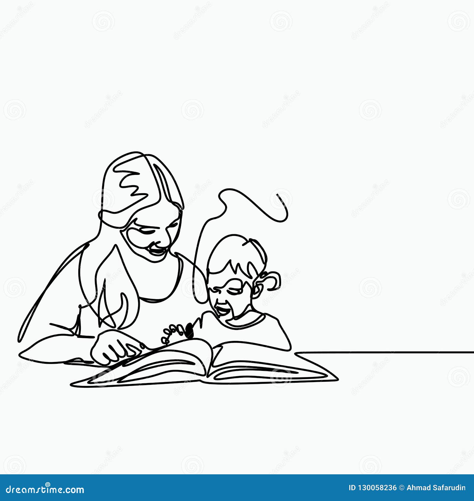 Un Continu Dessin De Schema Avec Une Maman Enseignant Son Enfant De Bebe En Lisant Un Livre Et En Racontant L Histoire Illustration De Vecteur Illustration Du Livre Illustration