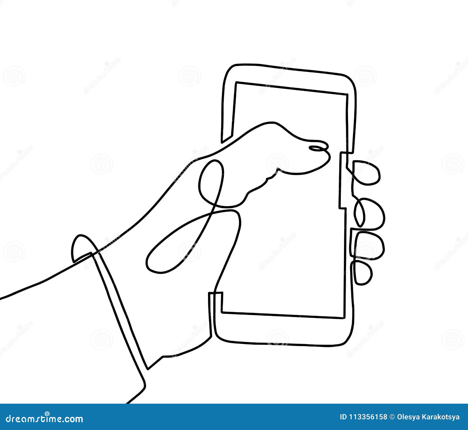 Un continu dessin de schéma de main utilisant le téléphone portable