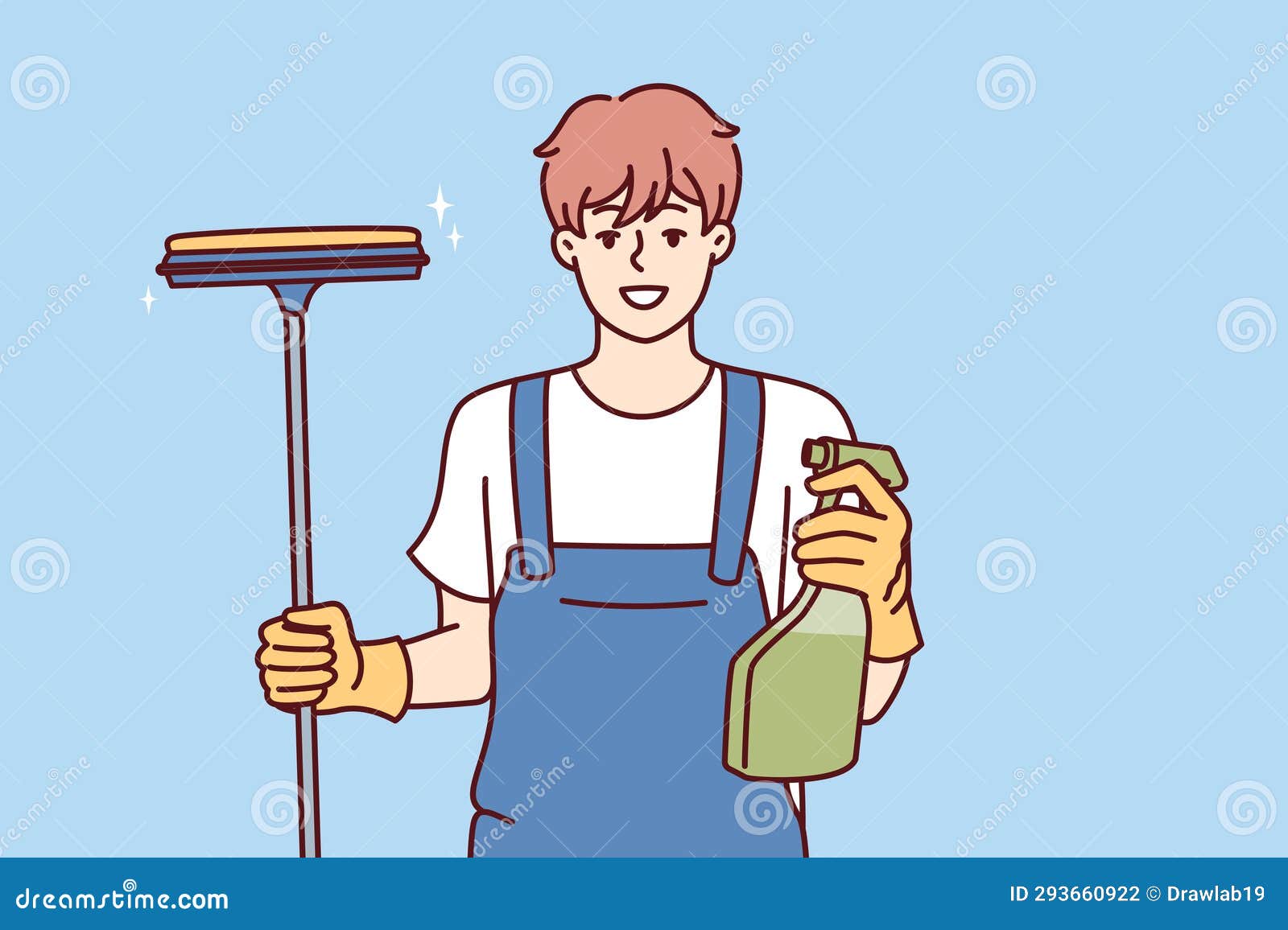 Un Detergente Per Finestre Di Tipo allegro Tiene Una Bottiglia a Spruzzo  Con Detersivo E Un Mop Per La Pulizia Del Vetro Illustrazione Vettoriale -  Illustrazione di professionista, illustrazione: 293660922