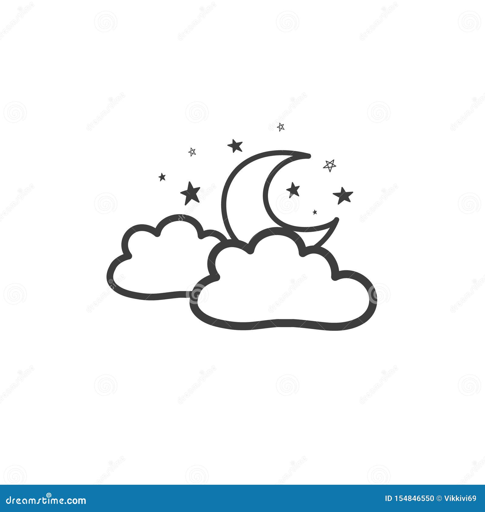 Un Dibujo De La Luna Con Las Nubes El Simbolo De Tiempo Garabato Del Vector Ilustracion Del Vector Ilustracion De Vector Garabato