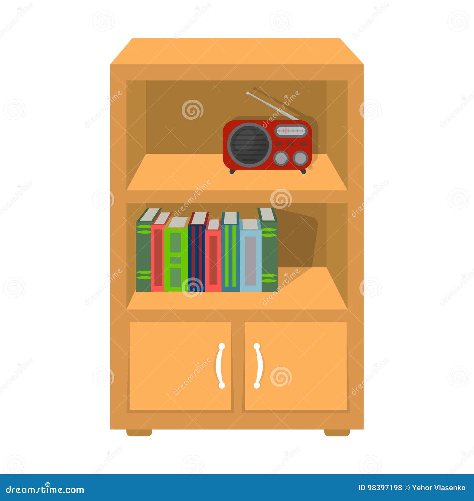 Un Estante Para Libros Estantes Y Un Receptor De Radio Los Y Solo Icono Interior En Historieta Diseñan Vector Isom Ilustración del Vector - Ilustración de radio, cabina: 98397198