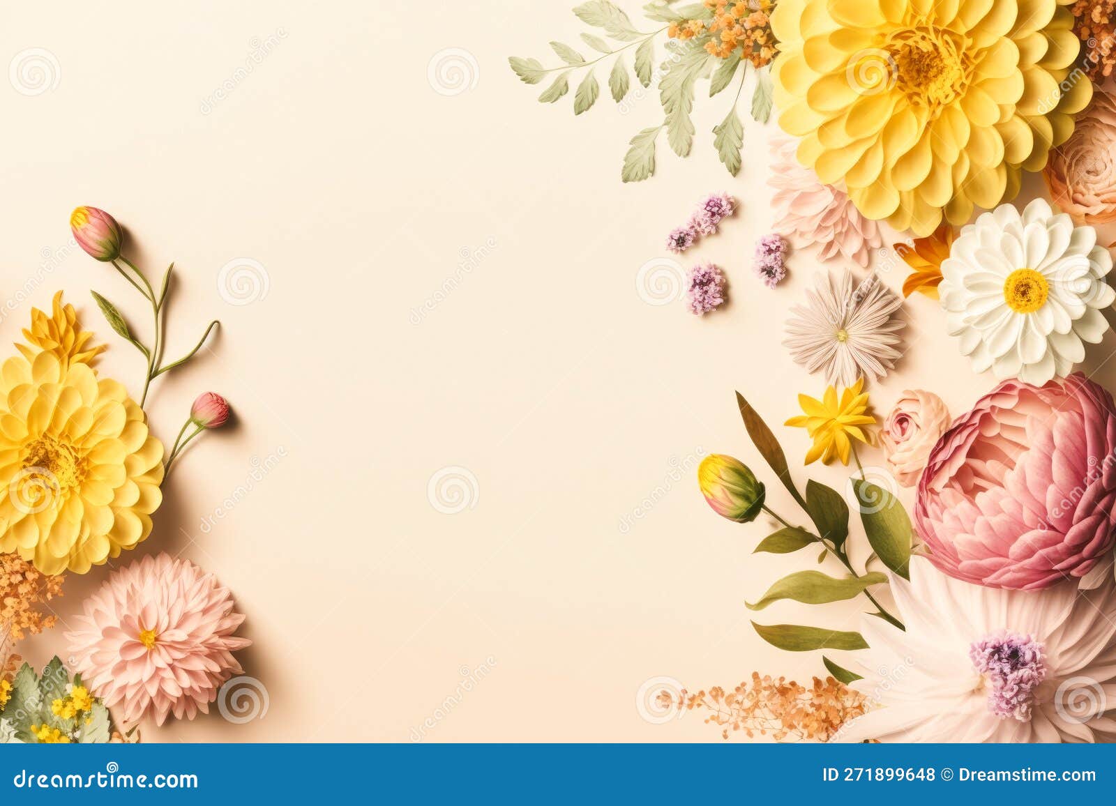 spring background, with flowers, in pastel shades of colours, generative ai