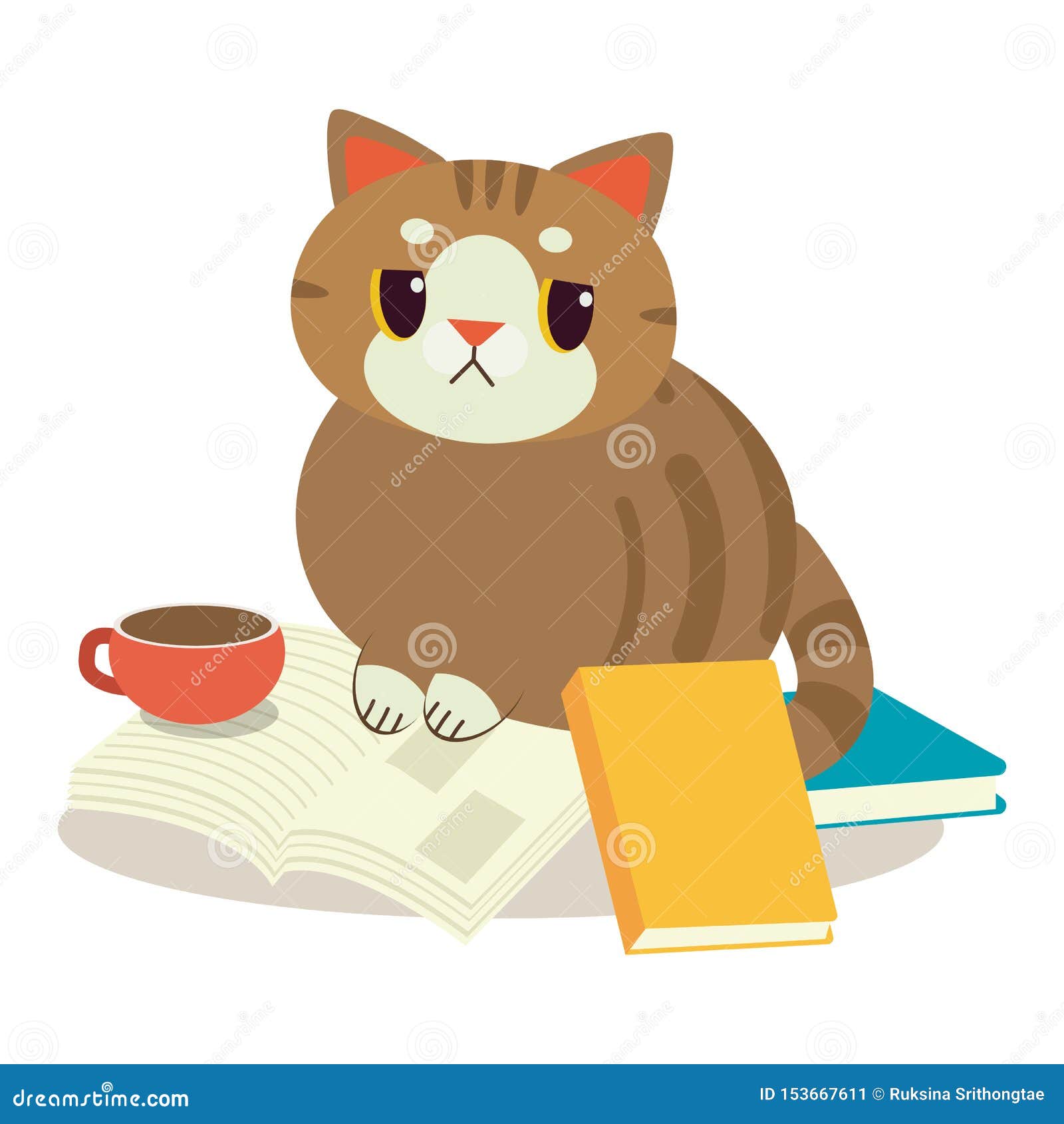 Un Gatto Con Un Libro Un Gatto Sembra Molto Annoiato Seduto Su Un Libro Un  Personaggio Carino Di Gatto Con Un Libro Elemento Del Illustrazione di  Stock - Illustrazione di arte, piano