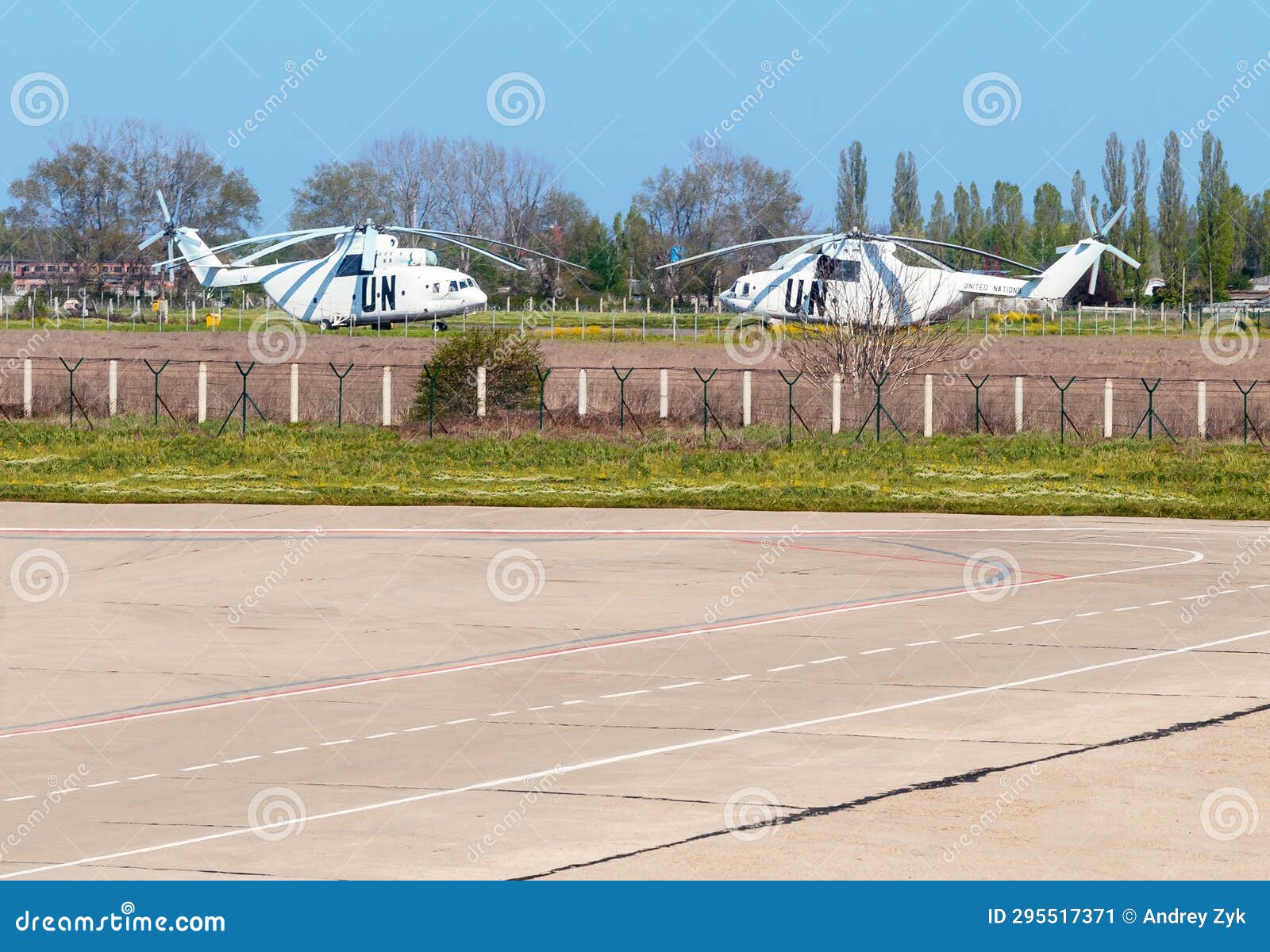 un helicopters on the airfield