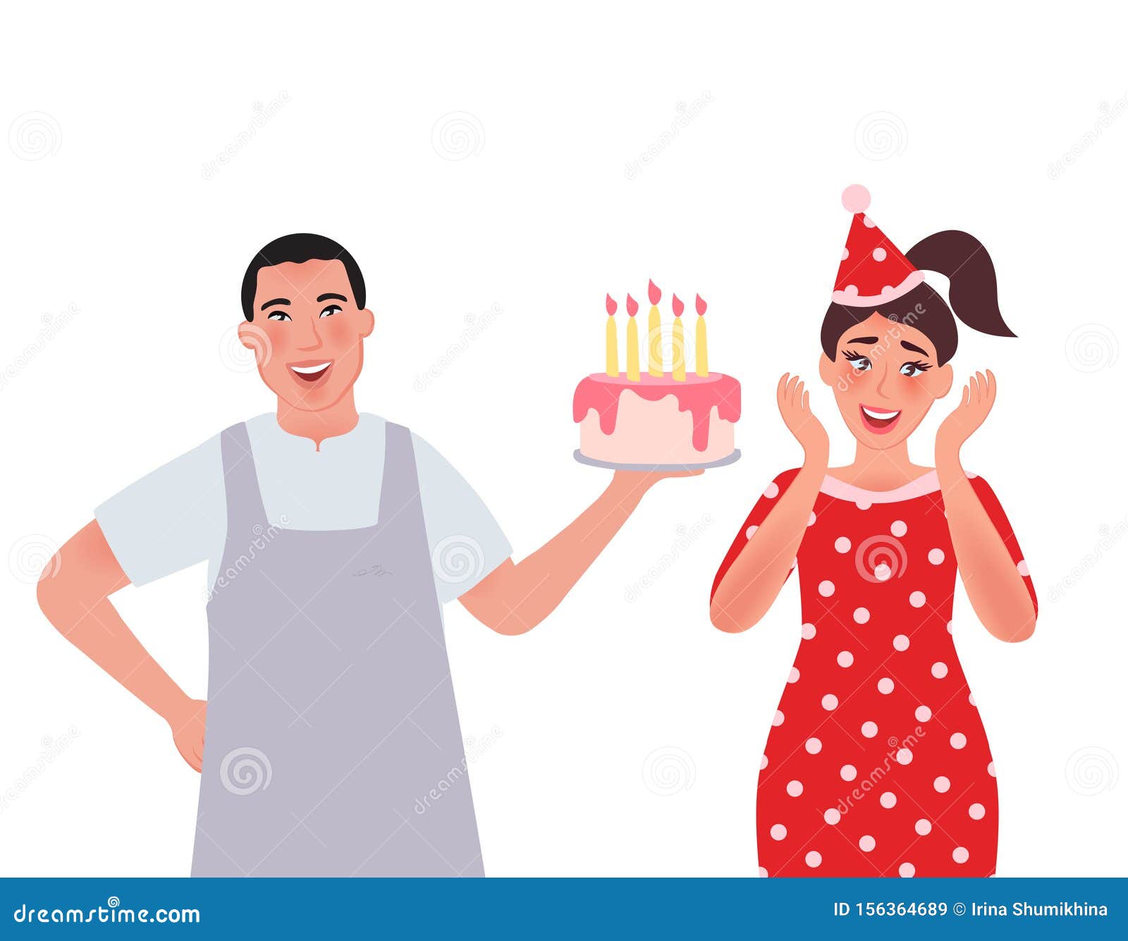 Un Homme Donne Du Gateau A Une Fille Le Chef Patissier A Confectionne Un Gateau Pour La Fille D Anniversaire Illustration De Vecteur Illustration Du Cadeau Evenement