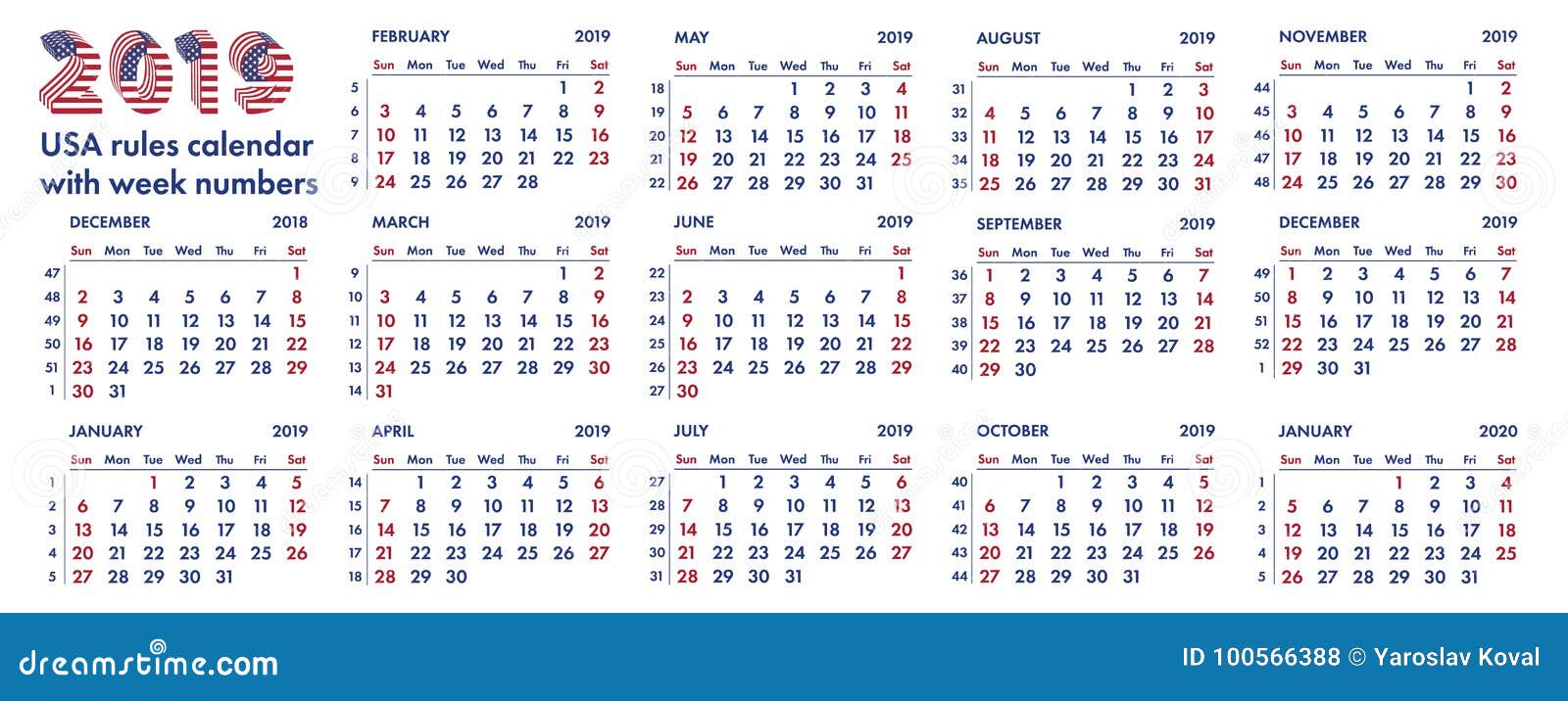 Un illustrazione Americana Da 2022 Settimane  Di Calendario  