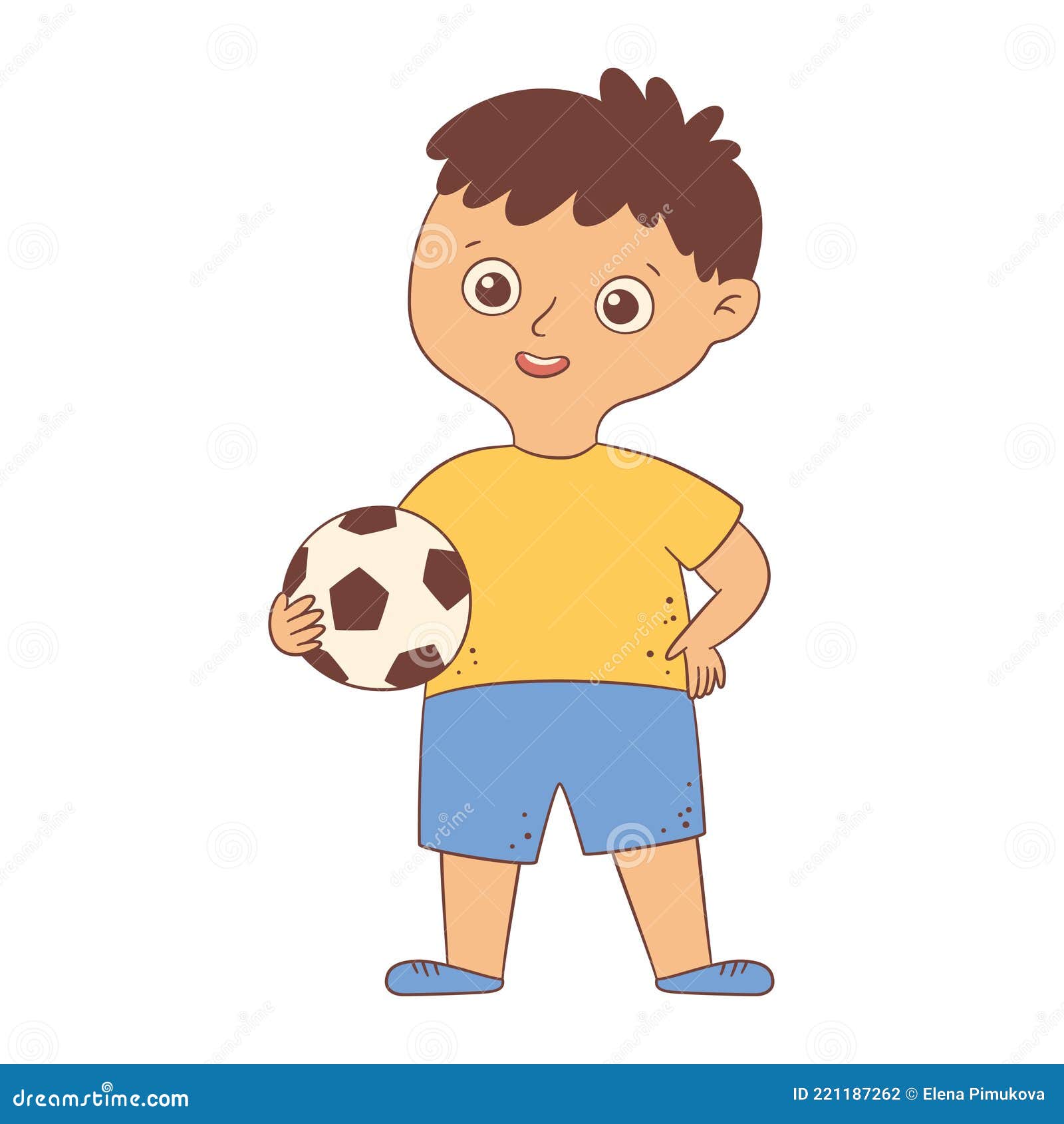 Un Lindo Futbolista Parado Y Sosteniendo La Pelota En Su Mano. Niño Con Una Pelota De Fútbol De Estilo Plano Y De Dibujos Animados Ilustración del Vector - Ilustración de muchacho, blanco: Un Lindo Futbolista Parado Y Sosteniendo La Pelota En Su Mano. Niño Con Una Pelota De Fútbol De Estilo Plano Y De Dibujos Animados Ilustración del Vector - Ilustración de muchacho, blanco: