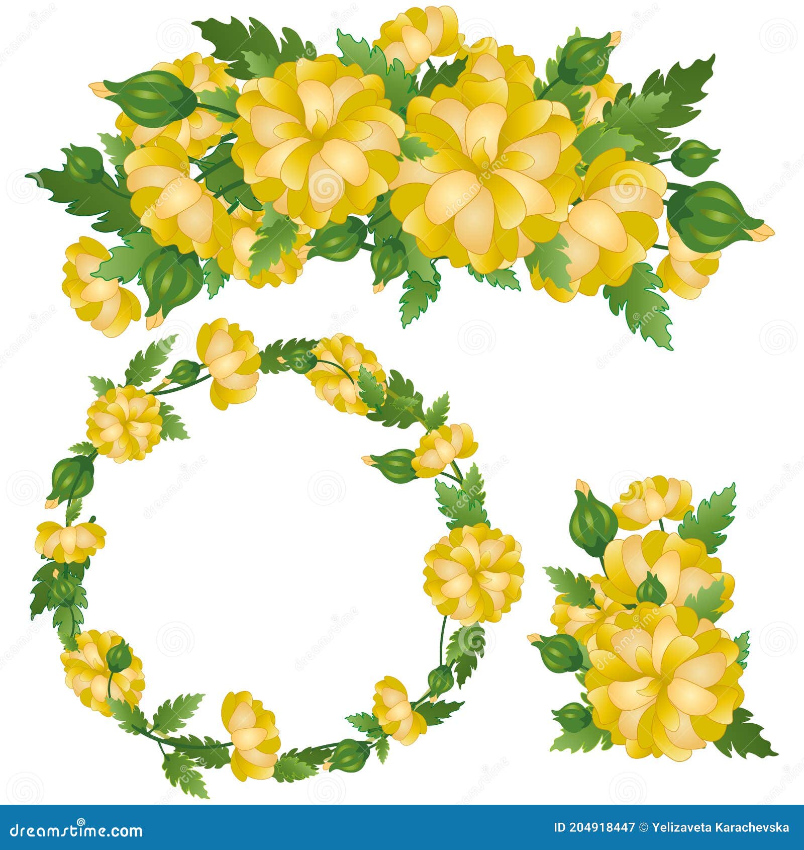 Un Marco Floral En Forma De Círculo Y Una De Flores Amarillas Stock de ilustración - Ilustración de flores, postal: